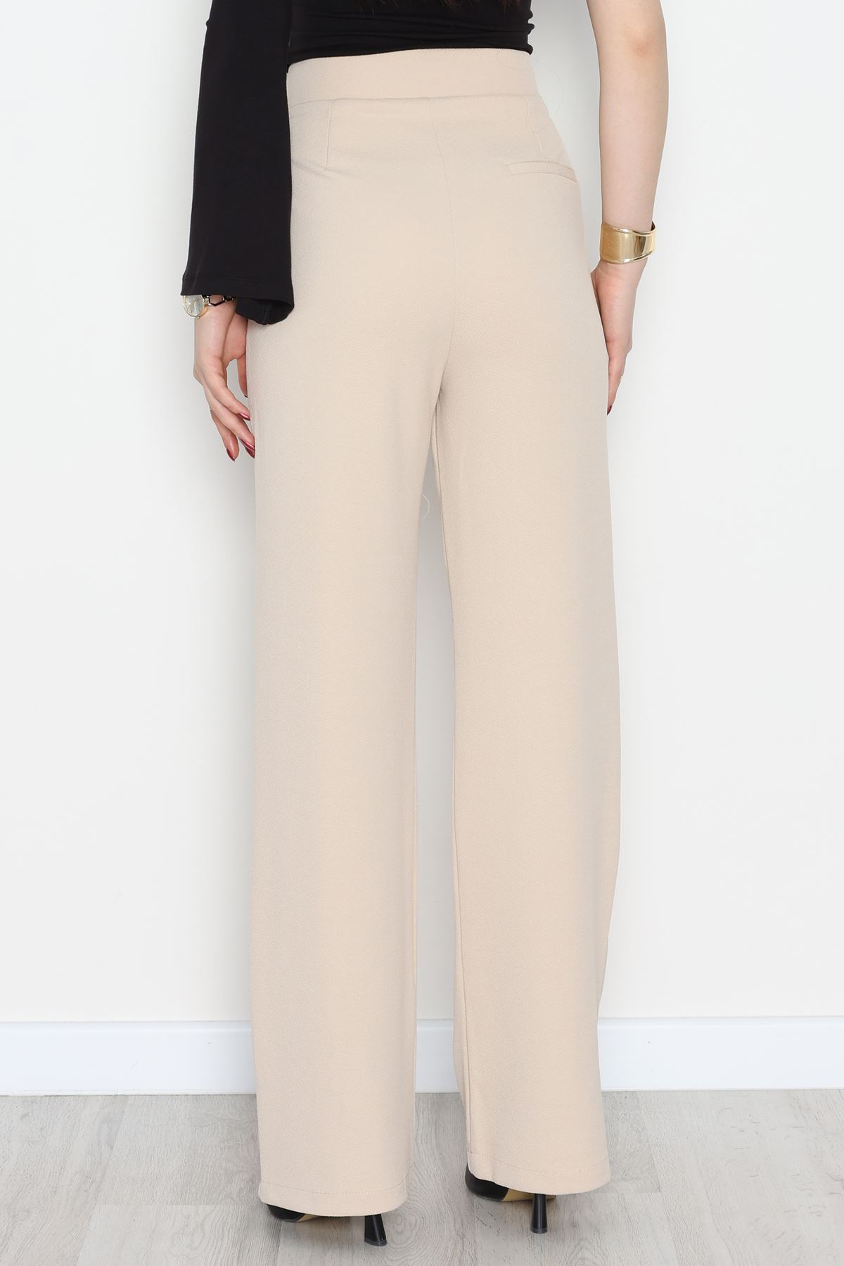 Kemer Cırtlı Krep Pantolon Bej - 20255.1865.