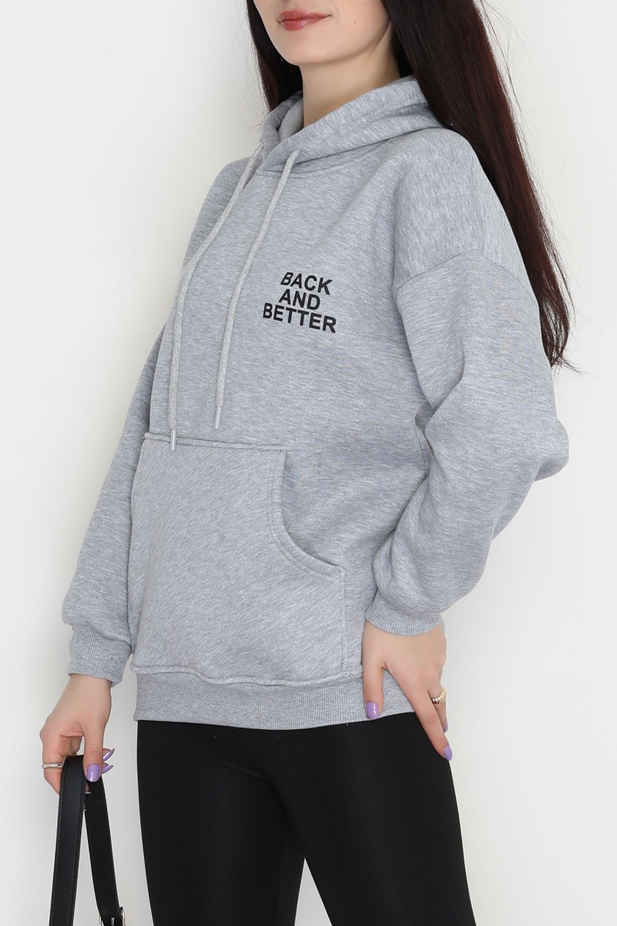 3 İplik Kanguru Cepli Kapşonlu Sweat Gri - 42257.1878.
