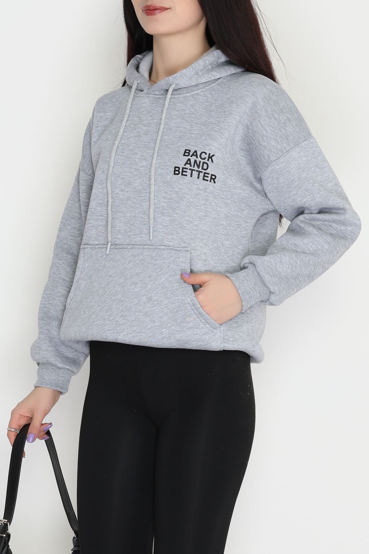 3 İplik Kanguru Cepli Kapşonlu Sweat Gri - 42257.1878.