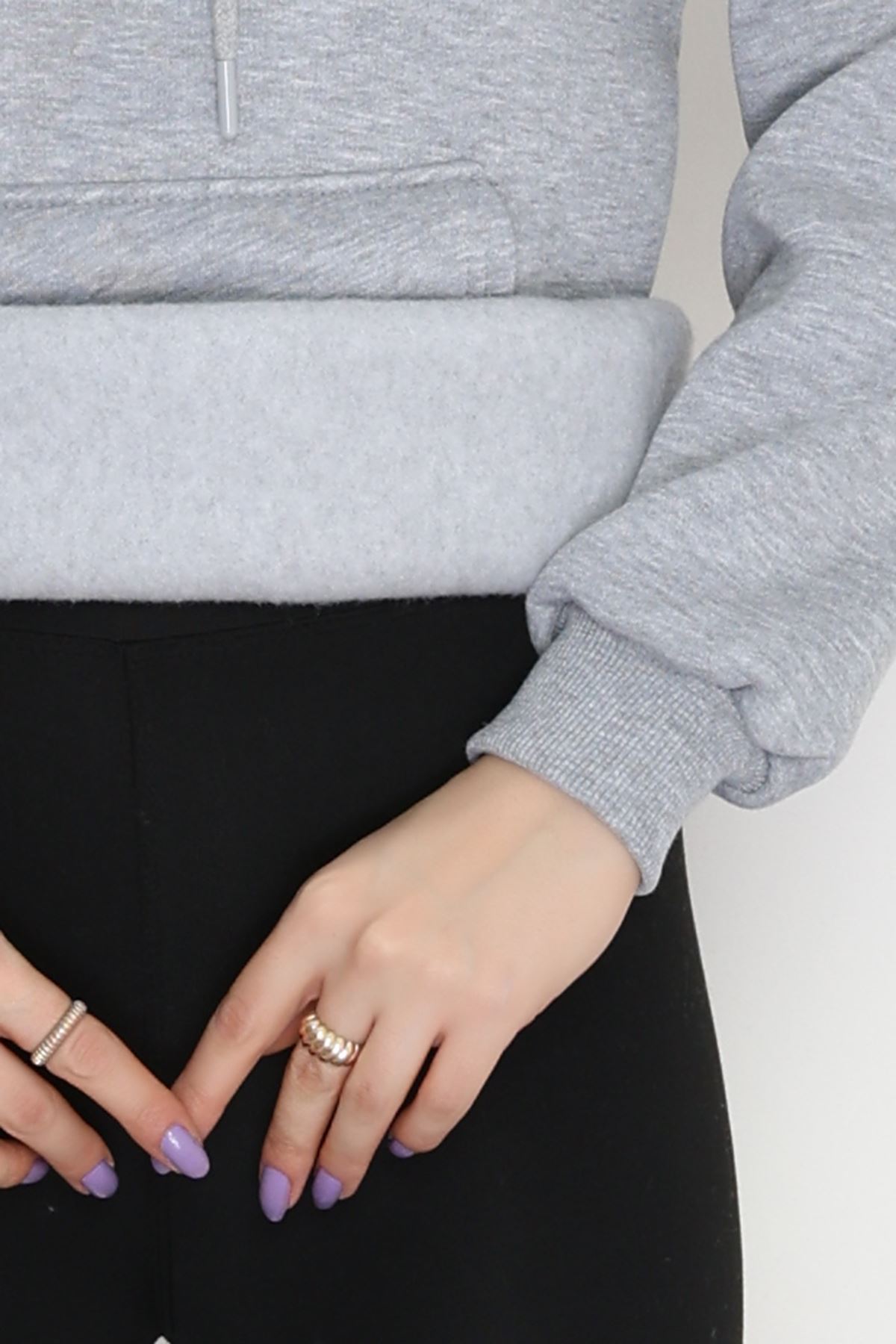 3 İplik Kanguru Cepli Kapşonlu Sweat Gri - 42257.1878.