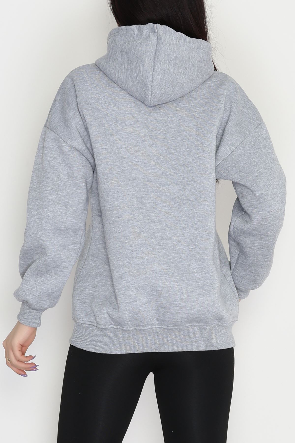 3 İplik Kanguru Cepli Kapşonlu Sweat Gri - 42257.1878.