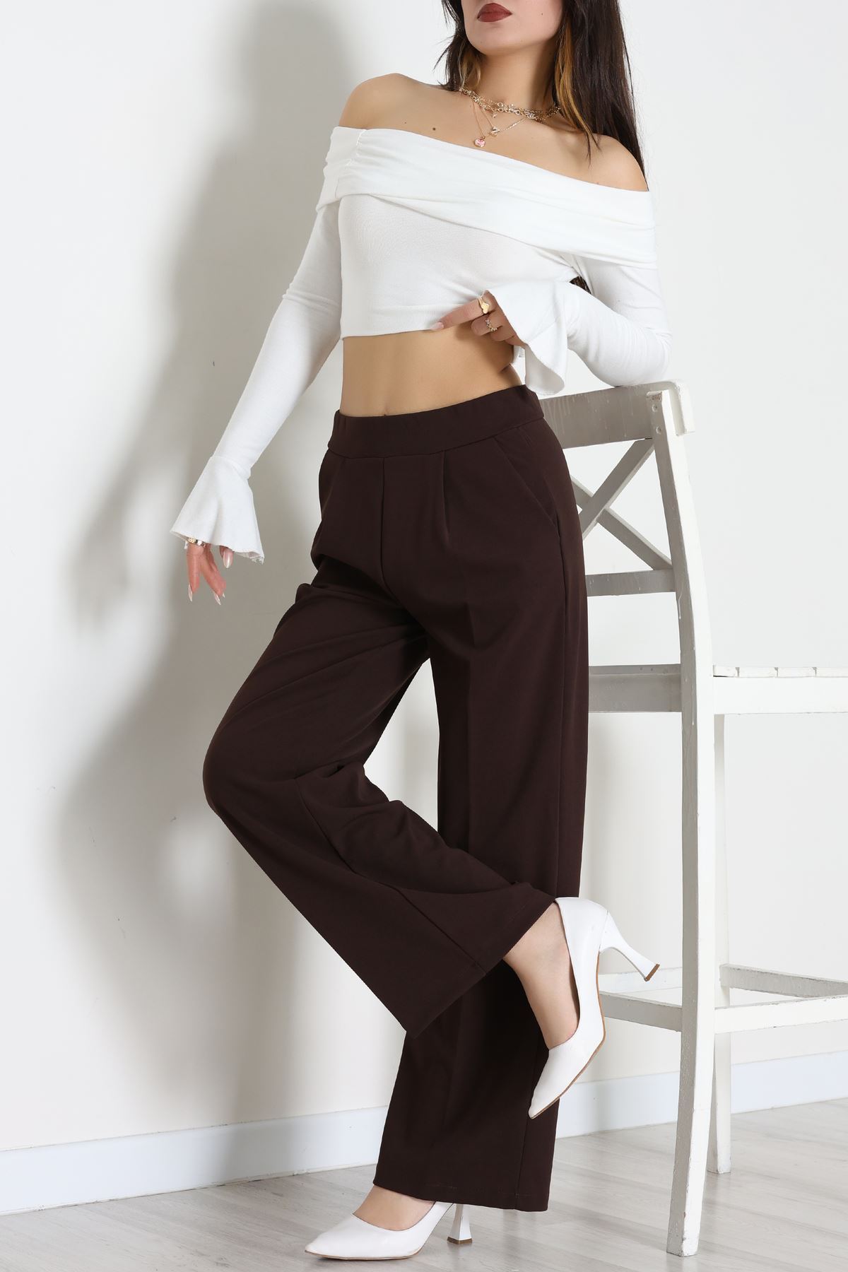 İthal Scuba Krep Lastikli Pantolon Kahve - 51234.1397.