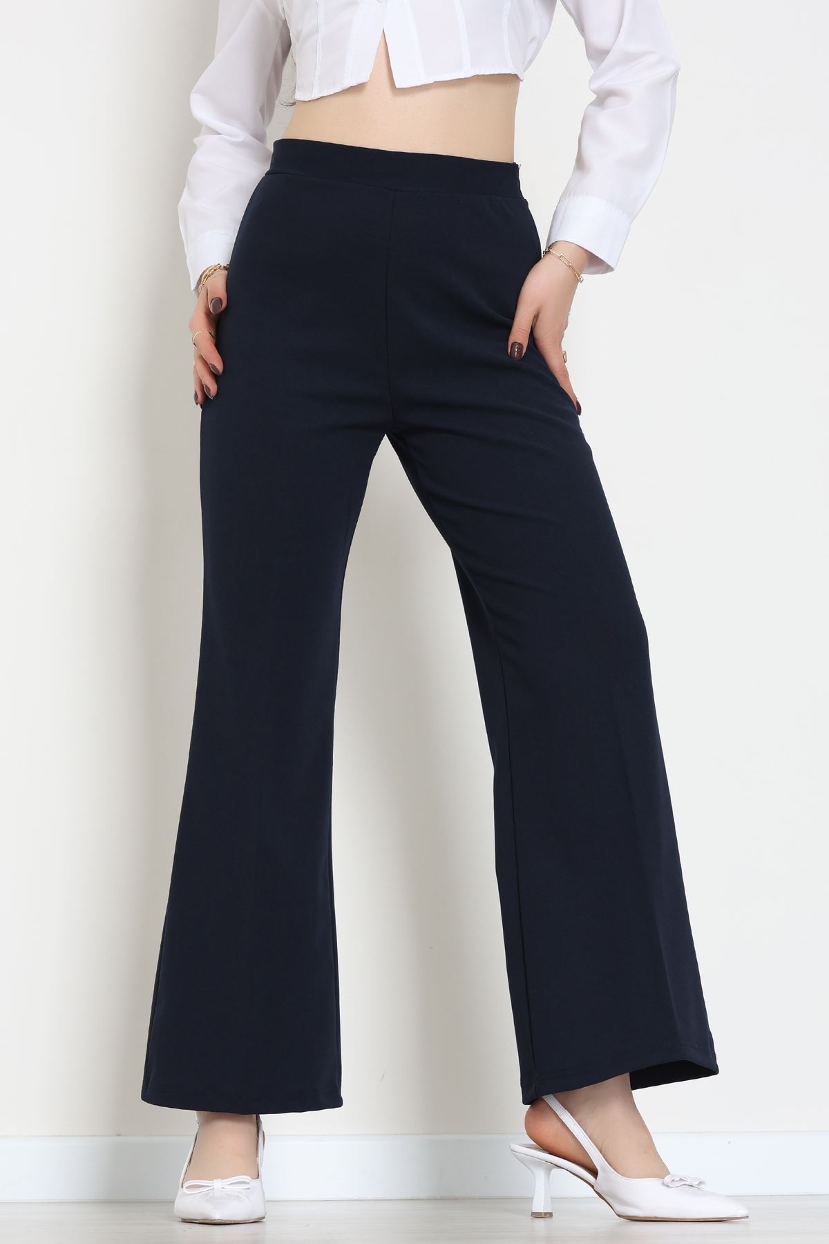 İthal Scuba Krep Likralı Yandan Fermuarlı Pantolon Lacivert - 51233.1397.