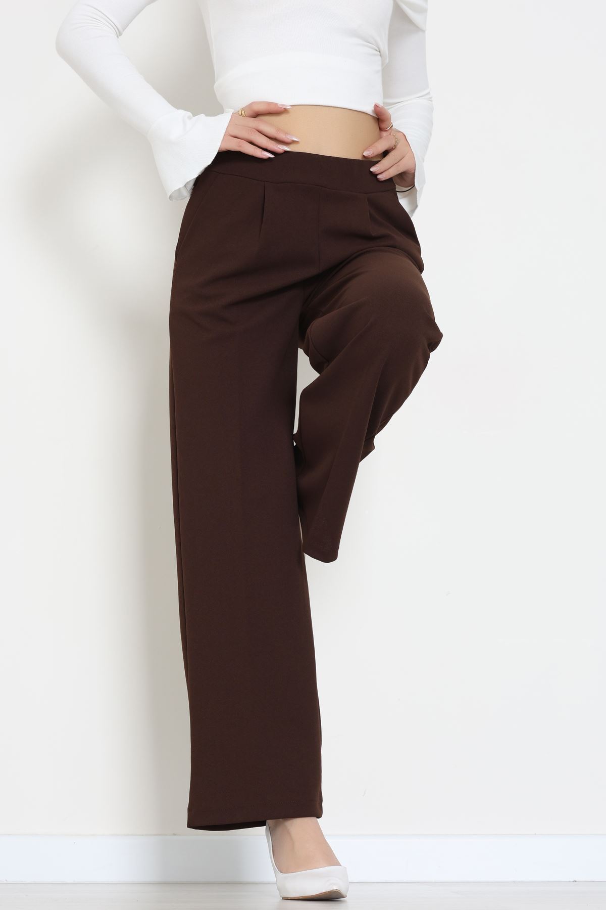 İthal Scuba Krep Lastikli Pantolon Açıkkahve - 51234.1397.