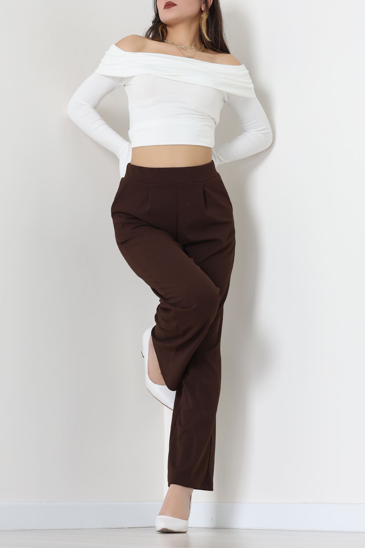 İthal Scuba Krep Lastikli Pantolon Açıkkahve - 51234.1397.