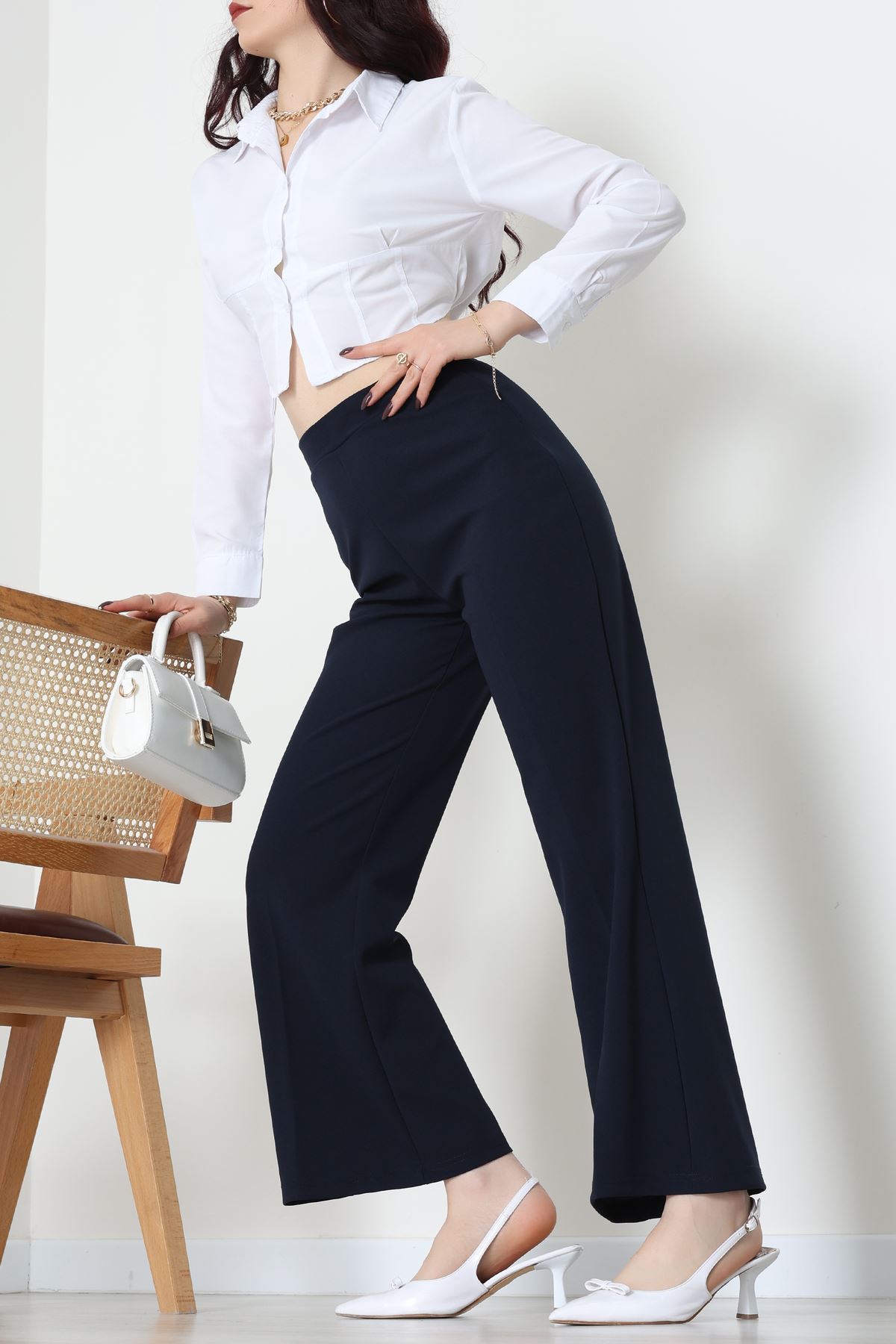 İthal Scuba Krep Likralı Yandan Fermuarlı Pantolon Lacivert - 51233.1397.