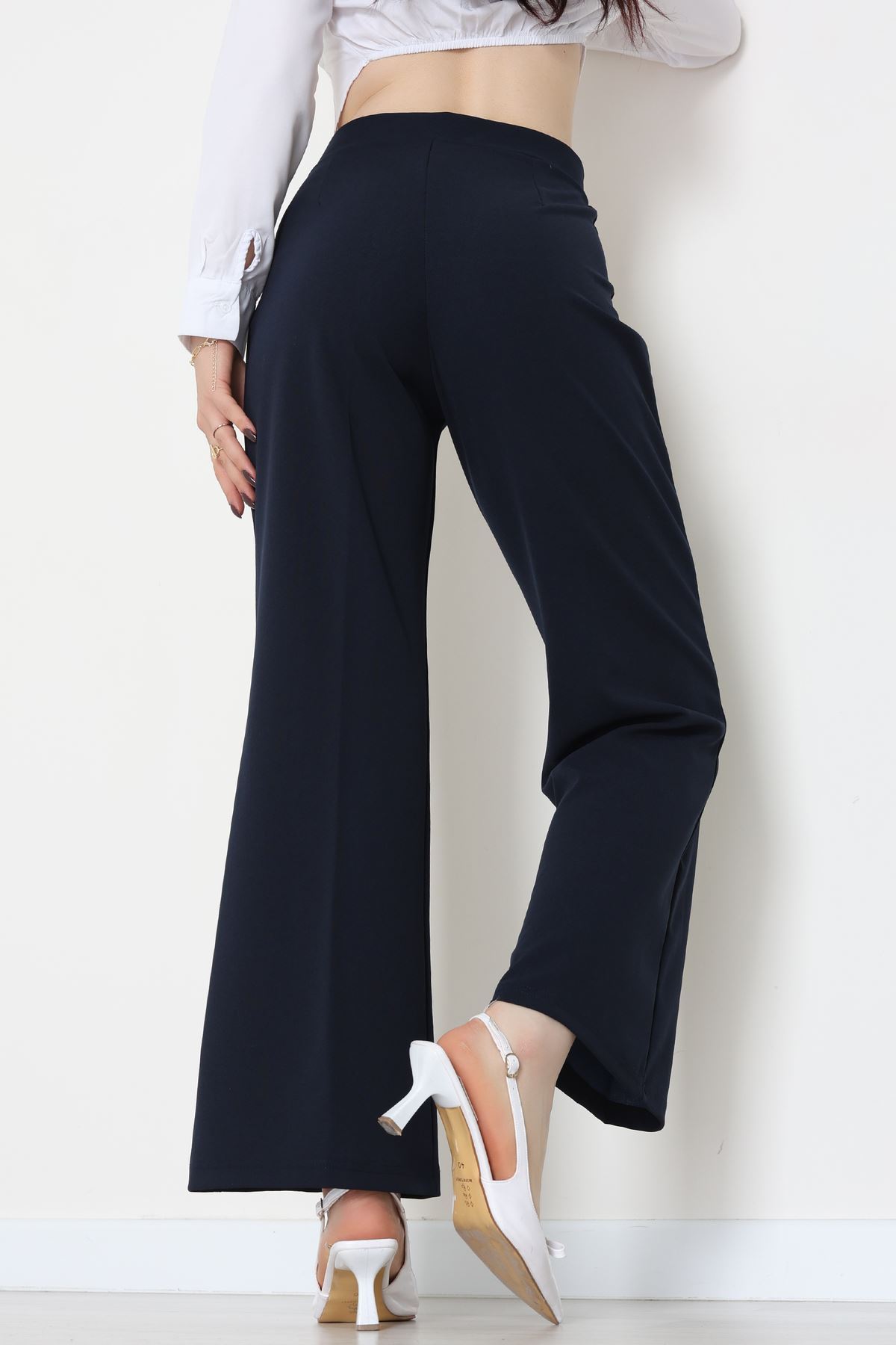 İthal Scuba Krep Likralı Yandan Fermuarlı Pantolon Lacivert - 51233.1397.