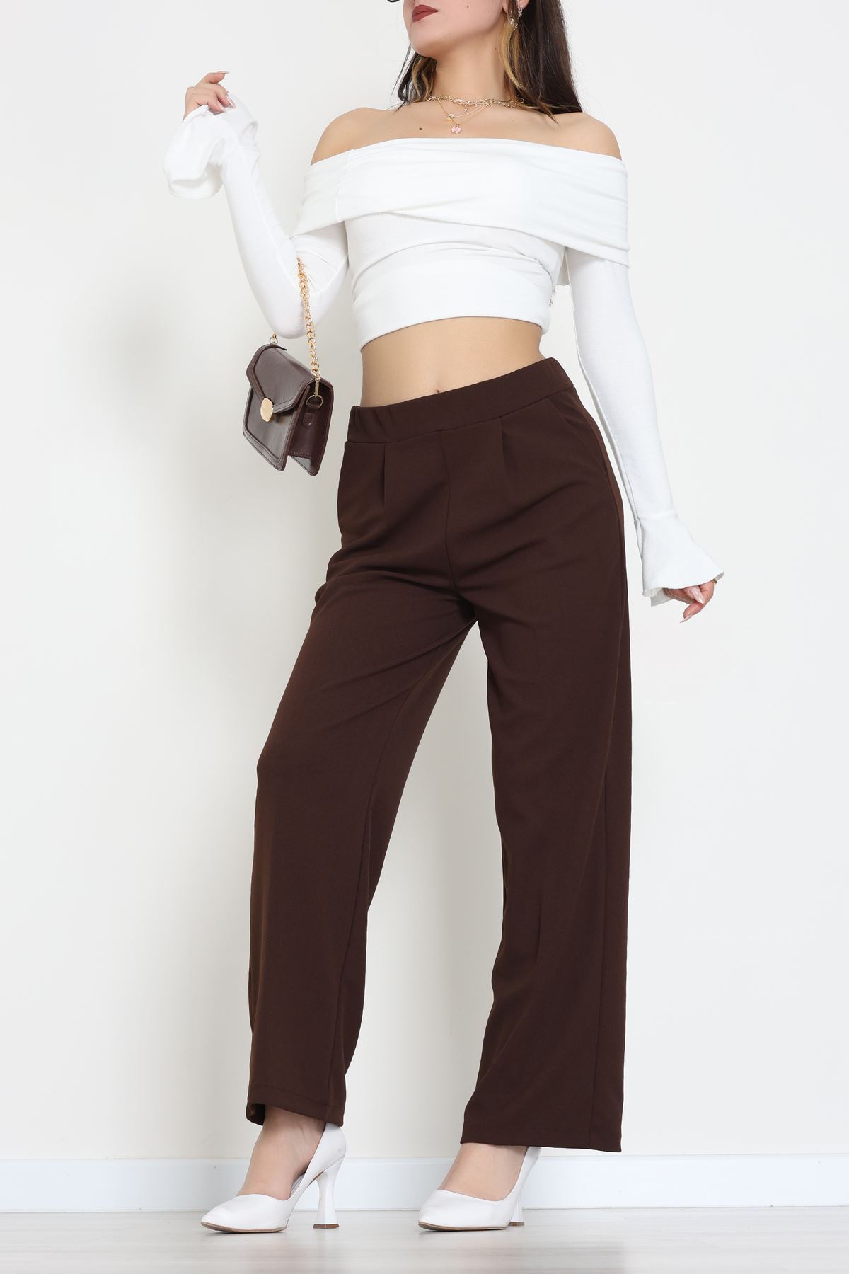 İthal Scuba Krep Lastikli Pantolon Açıkkahve - 51234.1397.