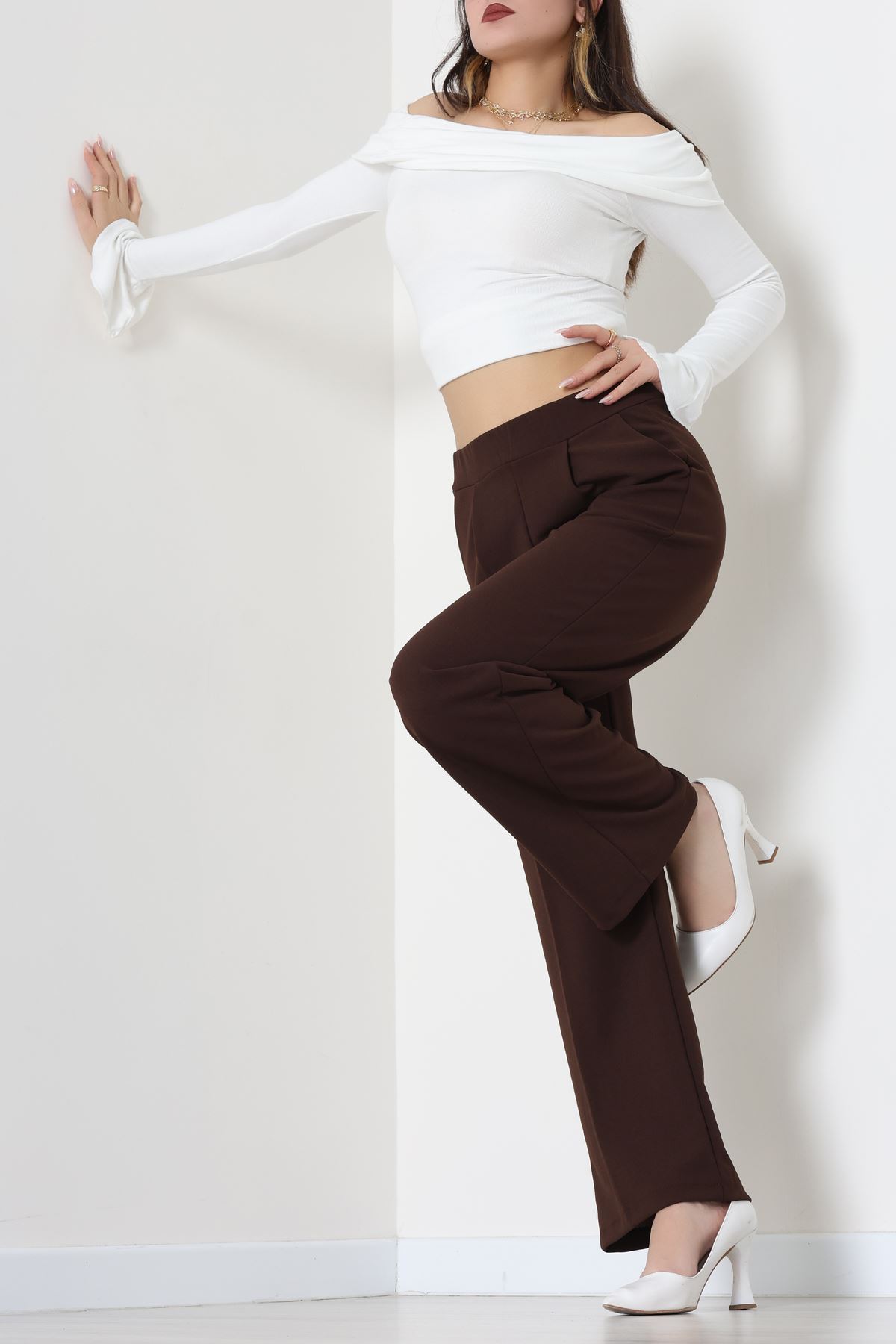 İthal Scuba Krep Lastikli Pantolon Açıkkahve - 51234.1397.