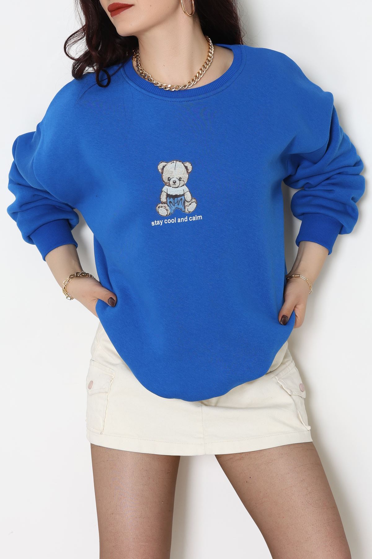 3 İplik Bisiklet Yaka Sweat Saks - 42237.1878.