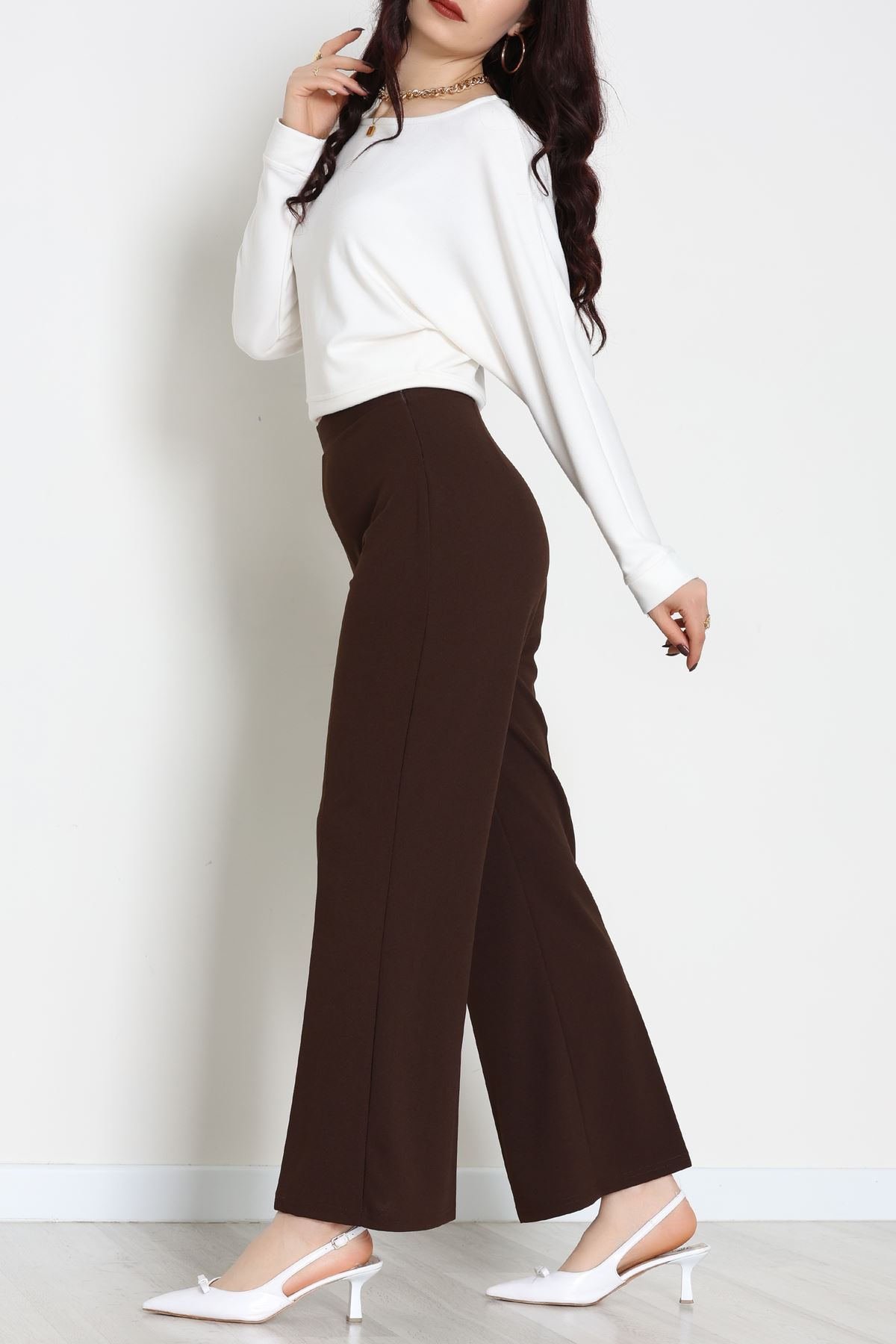 İthal Scuba Krep Likralı Yandan Fermuarlı Pantolon Kahve - 51233.1397.