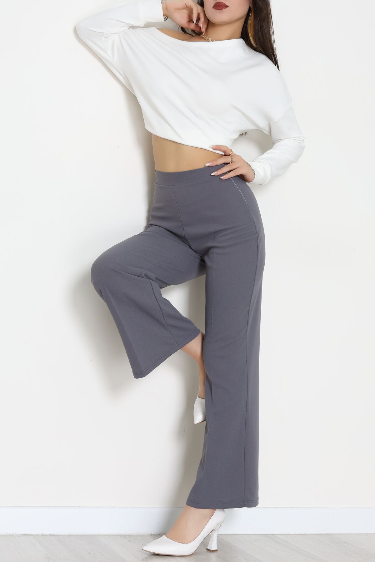 İthal Scuba Krep Likralı Yandan Fermuarlı Pantolon Antrasit - 51233.1397.