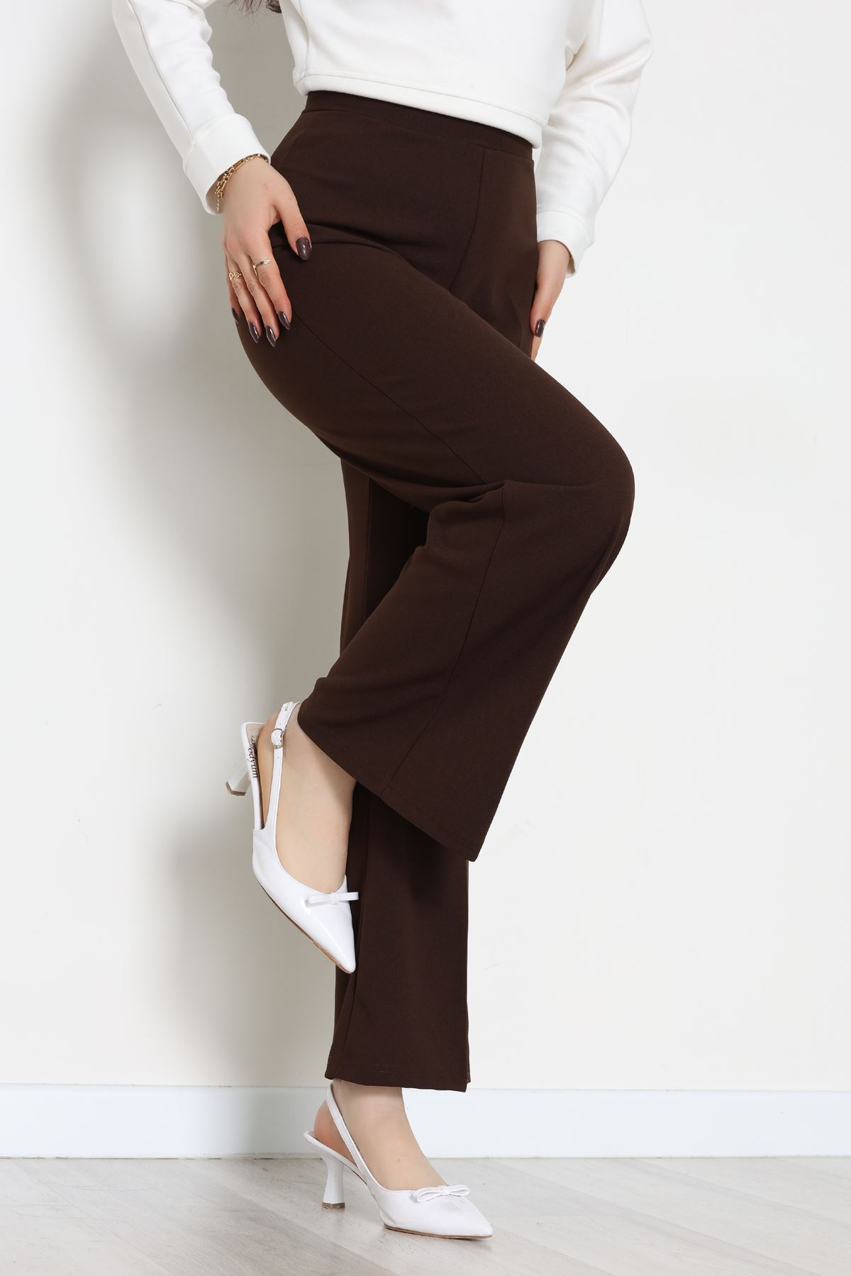 İthal Scuba Krep Likralı Yandan Fermuarlı Pantolon Kahve - 51233.1397.