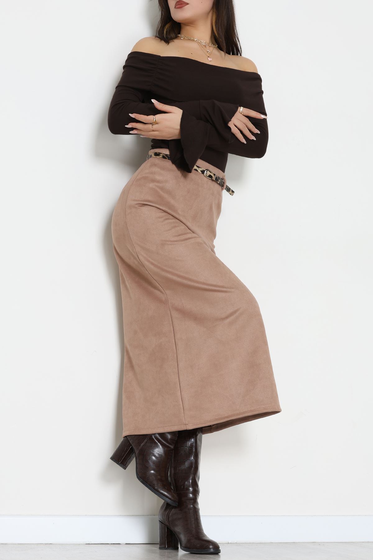 Kemerli Süet Etek Açıkvizon - 60653.2126.