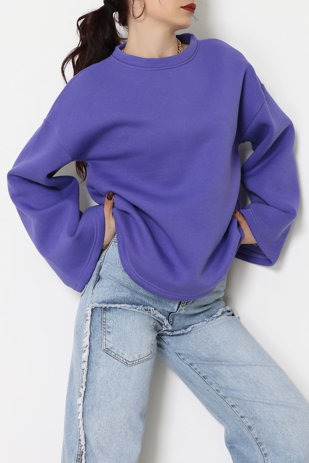 3 İplik Şardonlu İspanyol Kol Sweat Mor - 42606.1878.