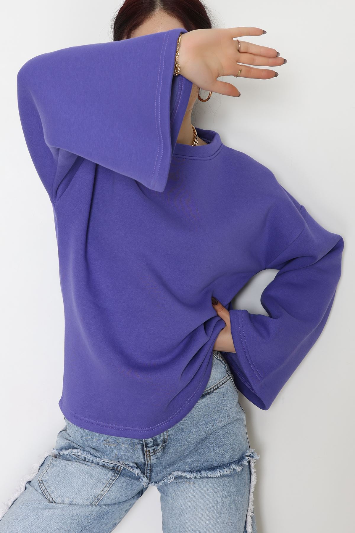 3 İplik Şardonlu İspanyol Kol Sweat Mor - 42606.1878.