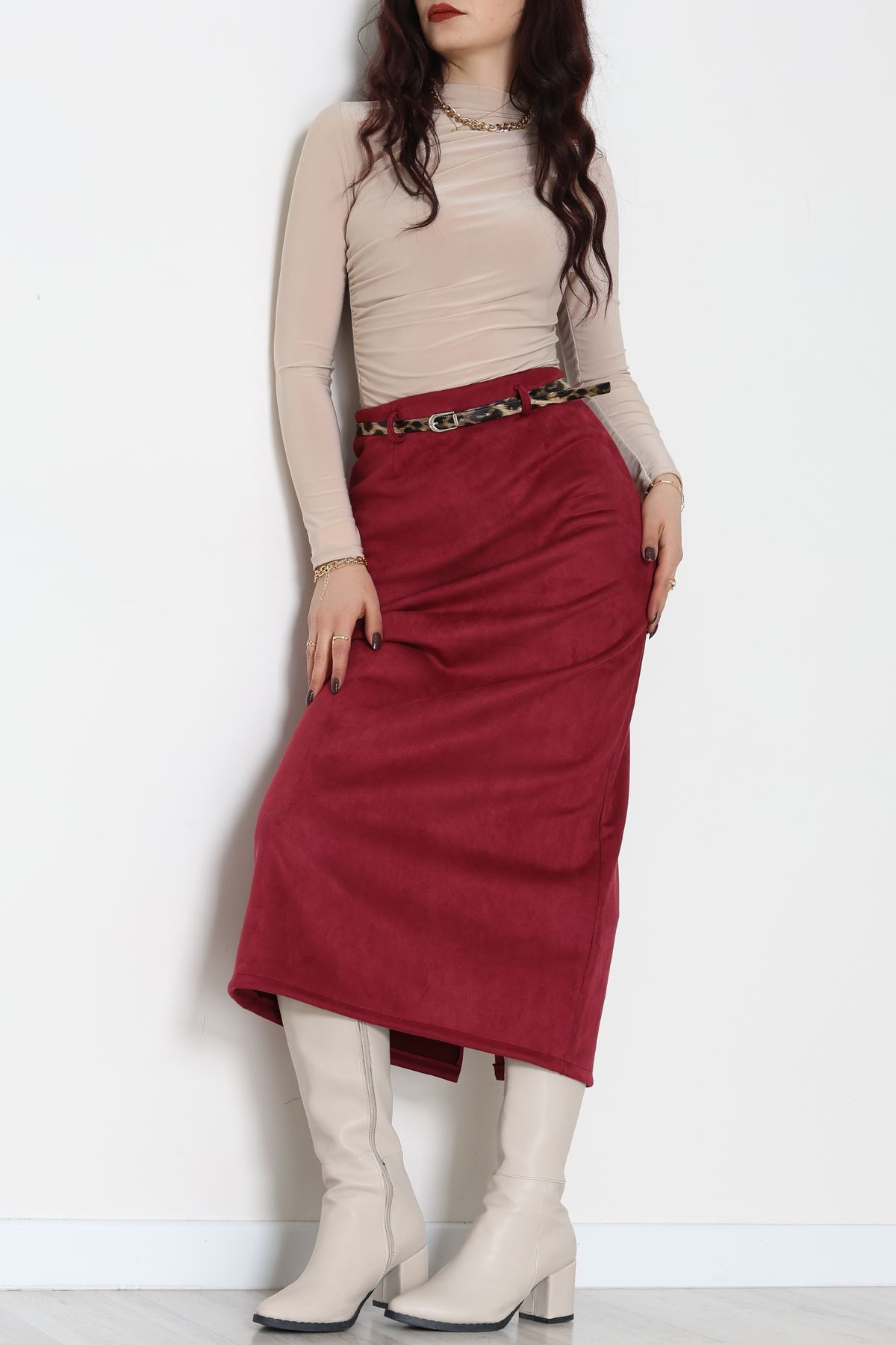 Kemerli Süet Etek Mürdüm - 60653.2126.