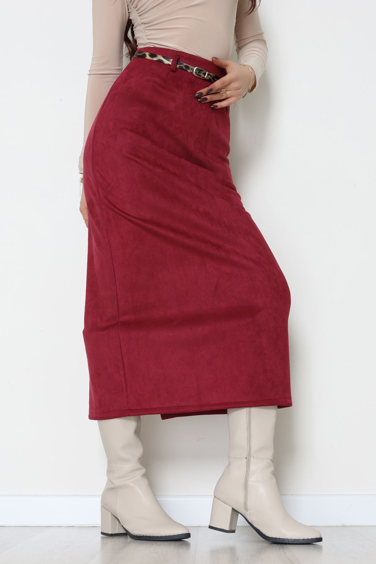 Kemerli Süet Etek Mürdüm - 60653.2126.