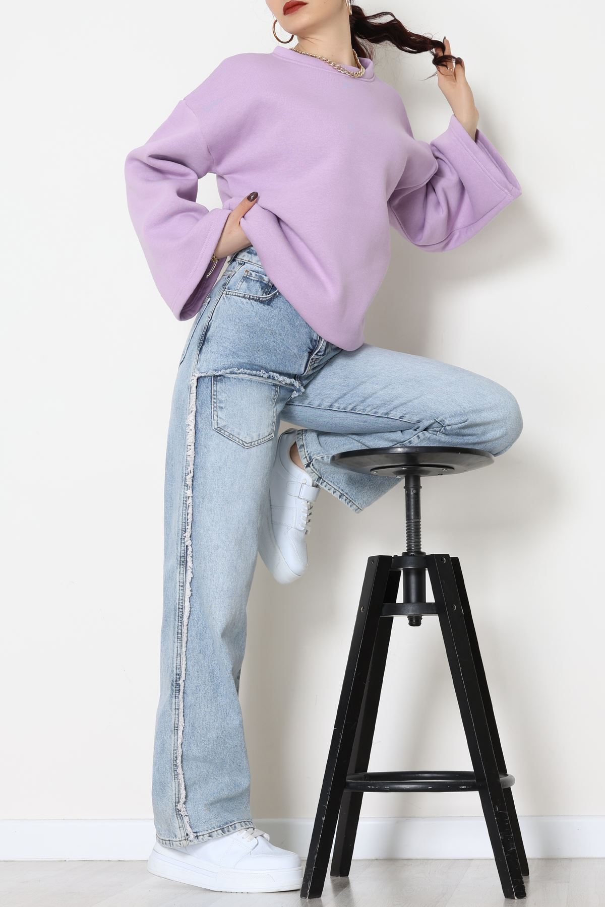 3 İplik Şardonlu İspanyol Kol Sweat Lila - 42606.1878.