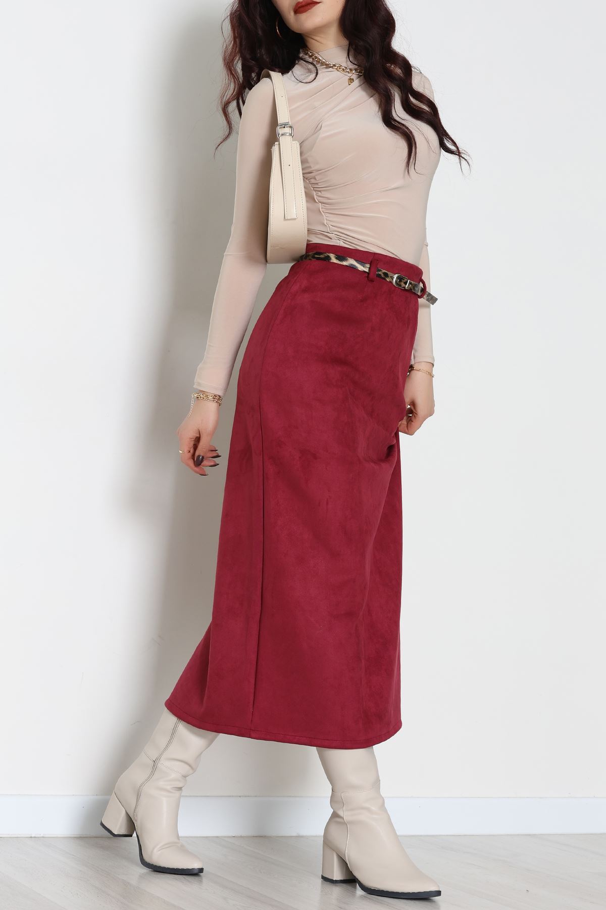 Kemerli Süet Etek Mürdüm - 60653.2126.