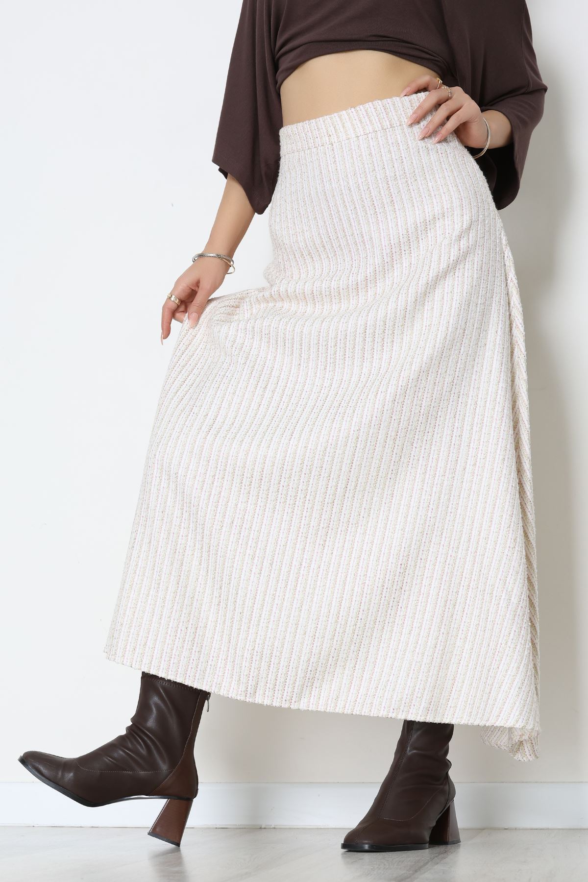 Çizgili Çan Etek Pembe - 60627.2126.