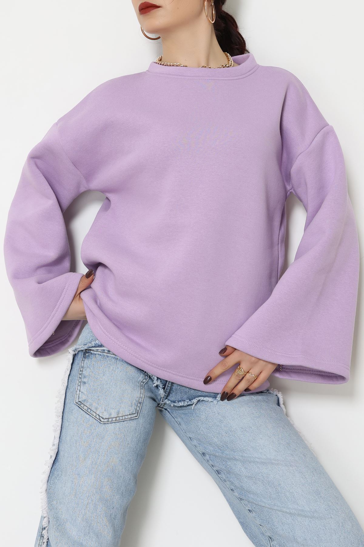 3 İplik Şardonlu İspanyol Kol Sweat Lila - 42606.1878.