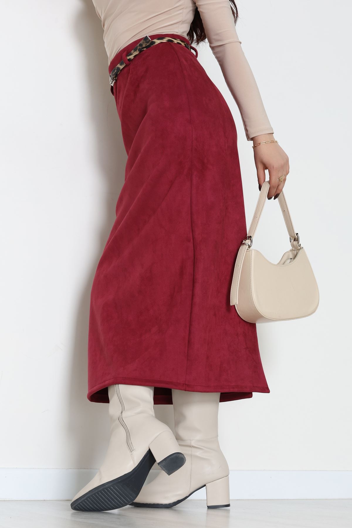 Kemerli Süet Etek Mürdüm - 60653.2126.