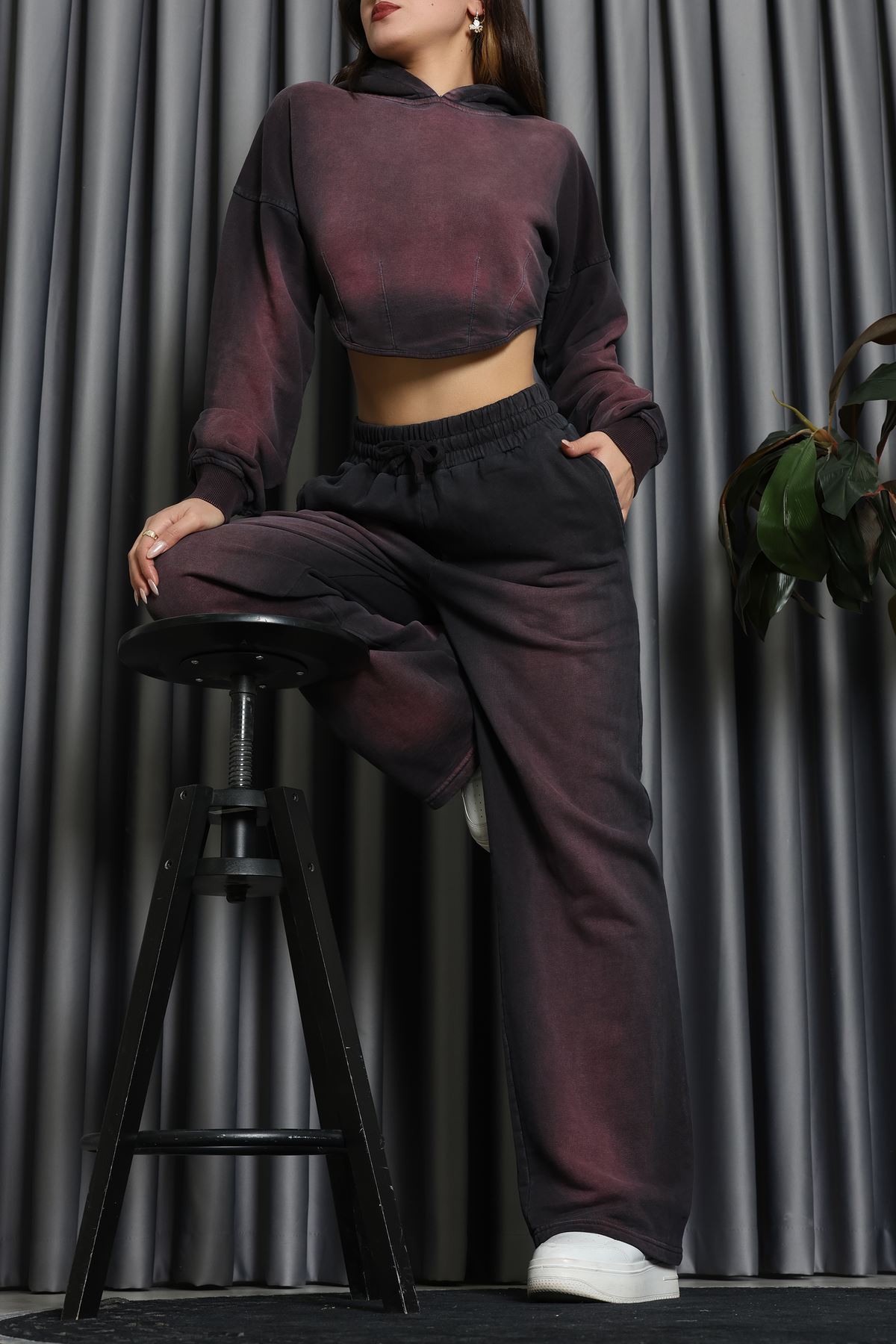 Yıkamalı Eşofman Takımı Mürdüm - 0085.1995.