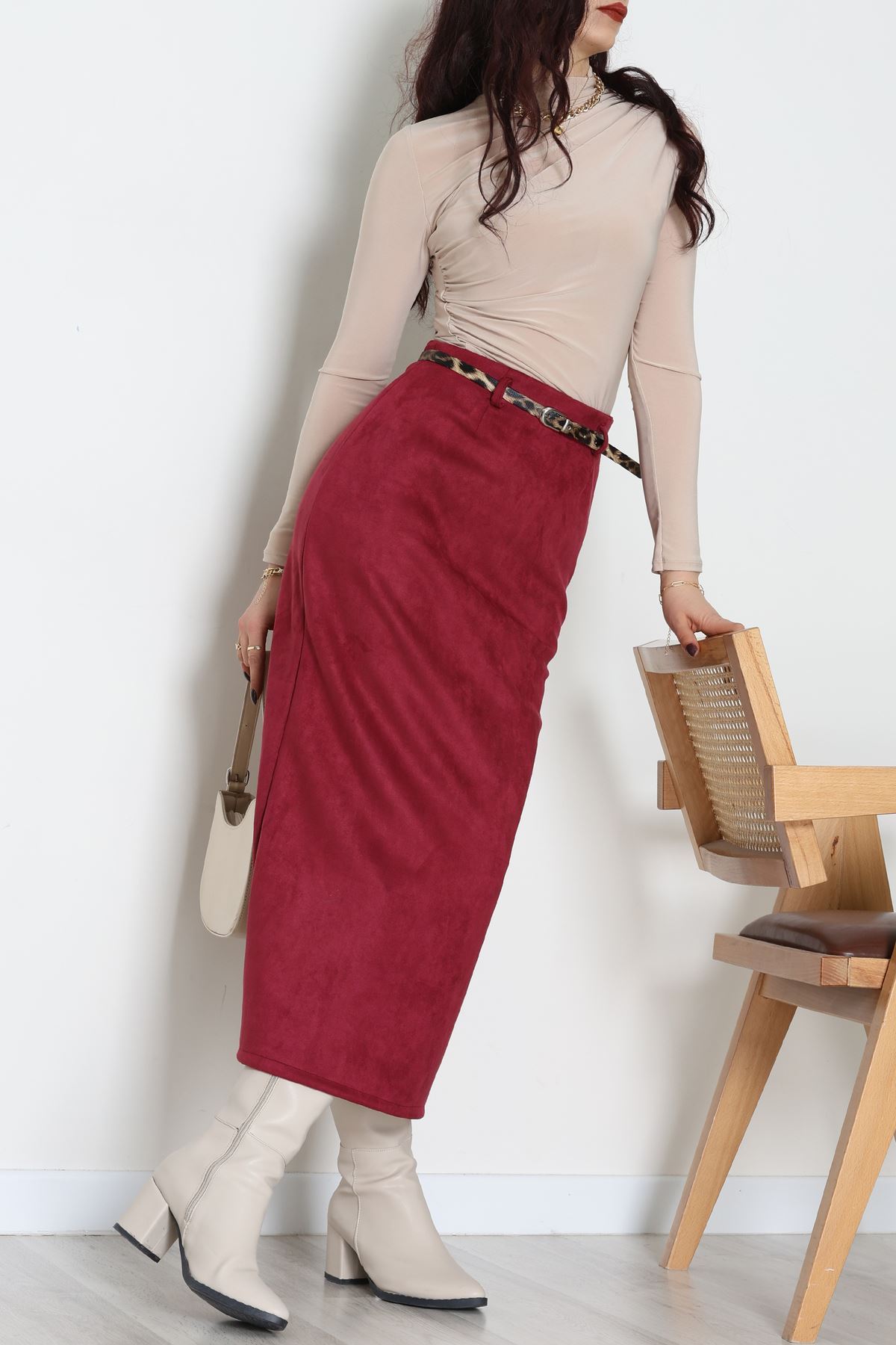 Kemerli Süet Etek Mürdüm - 60653.2126.