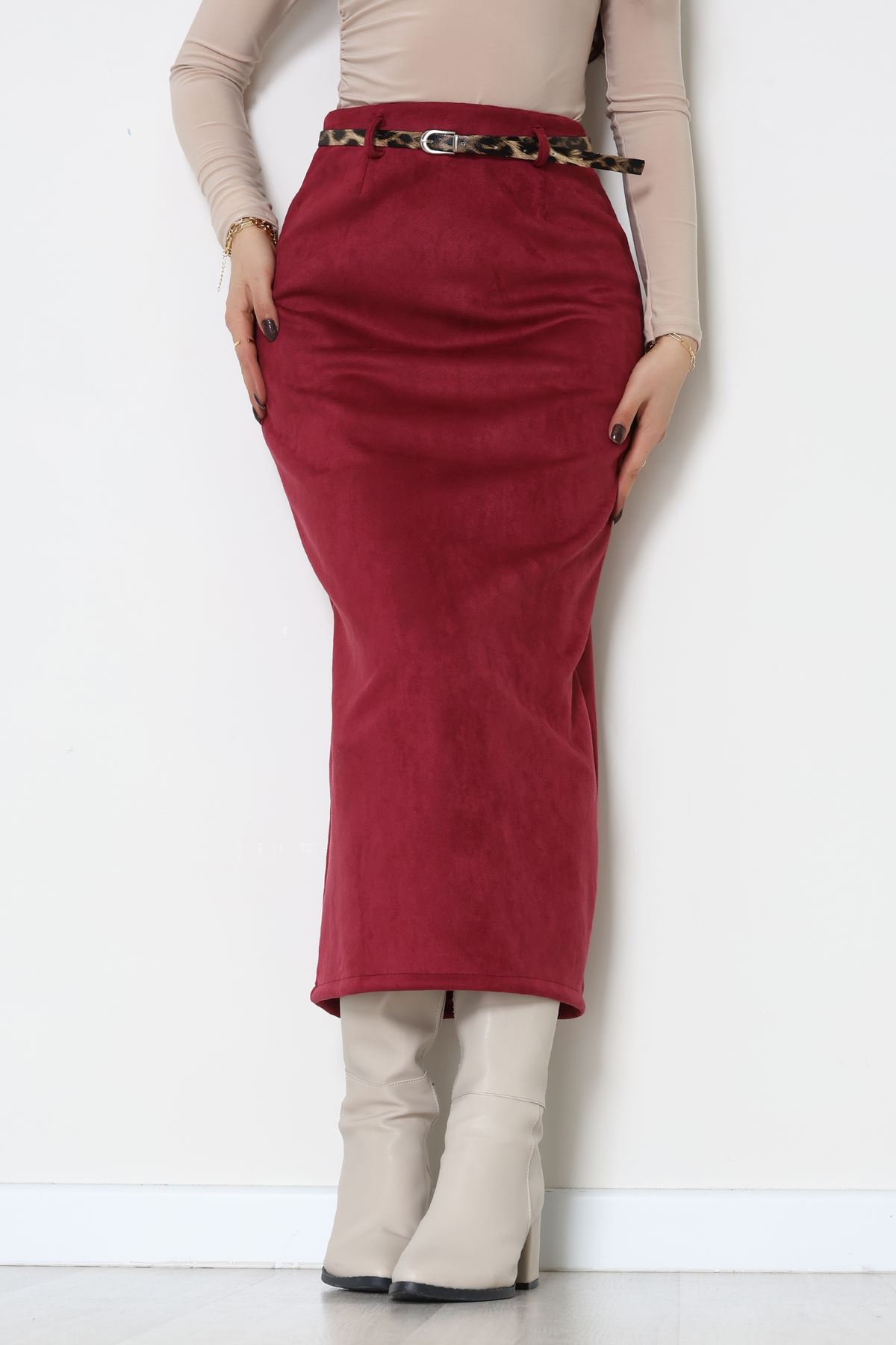 Kemerli Süet Etek Mürdüm - 60653.2126.