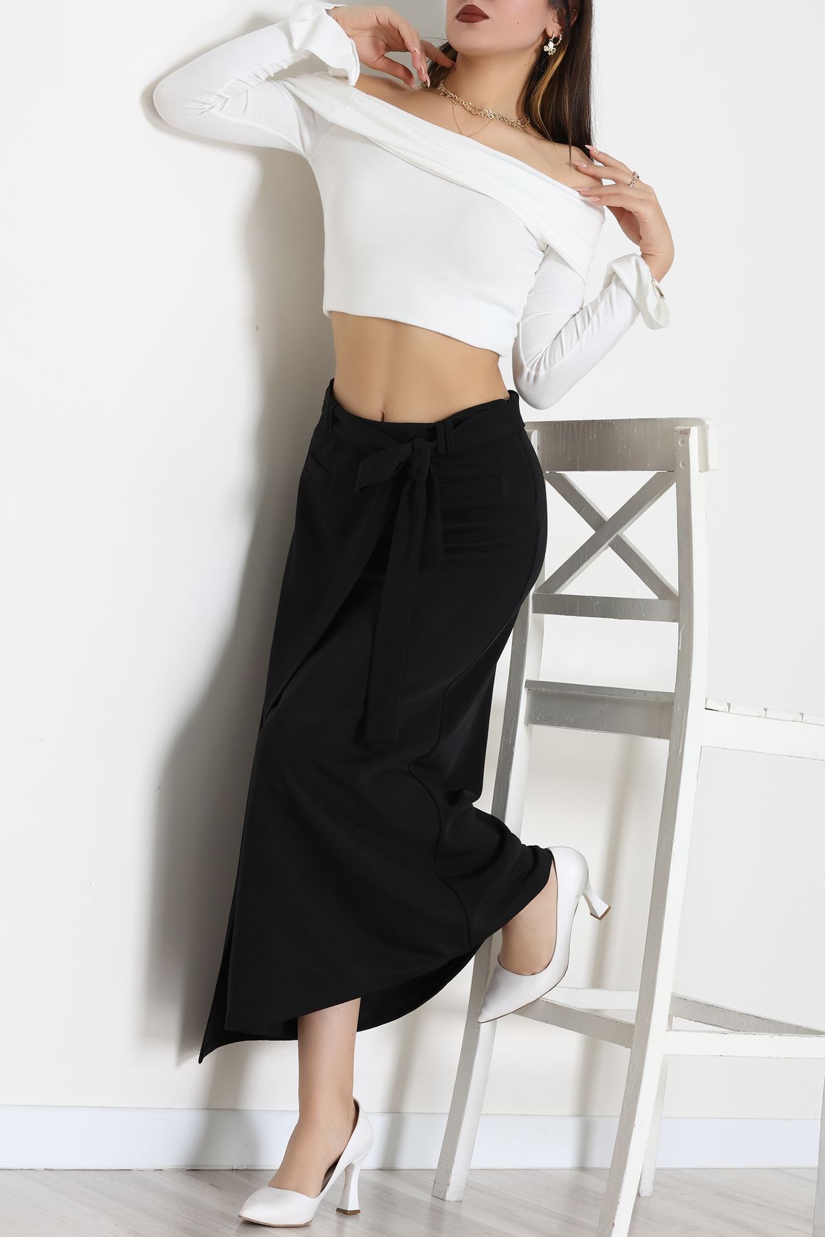 Ottoman Kuşaklı Etek Siyah - 60623.2126.