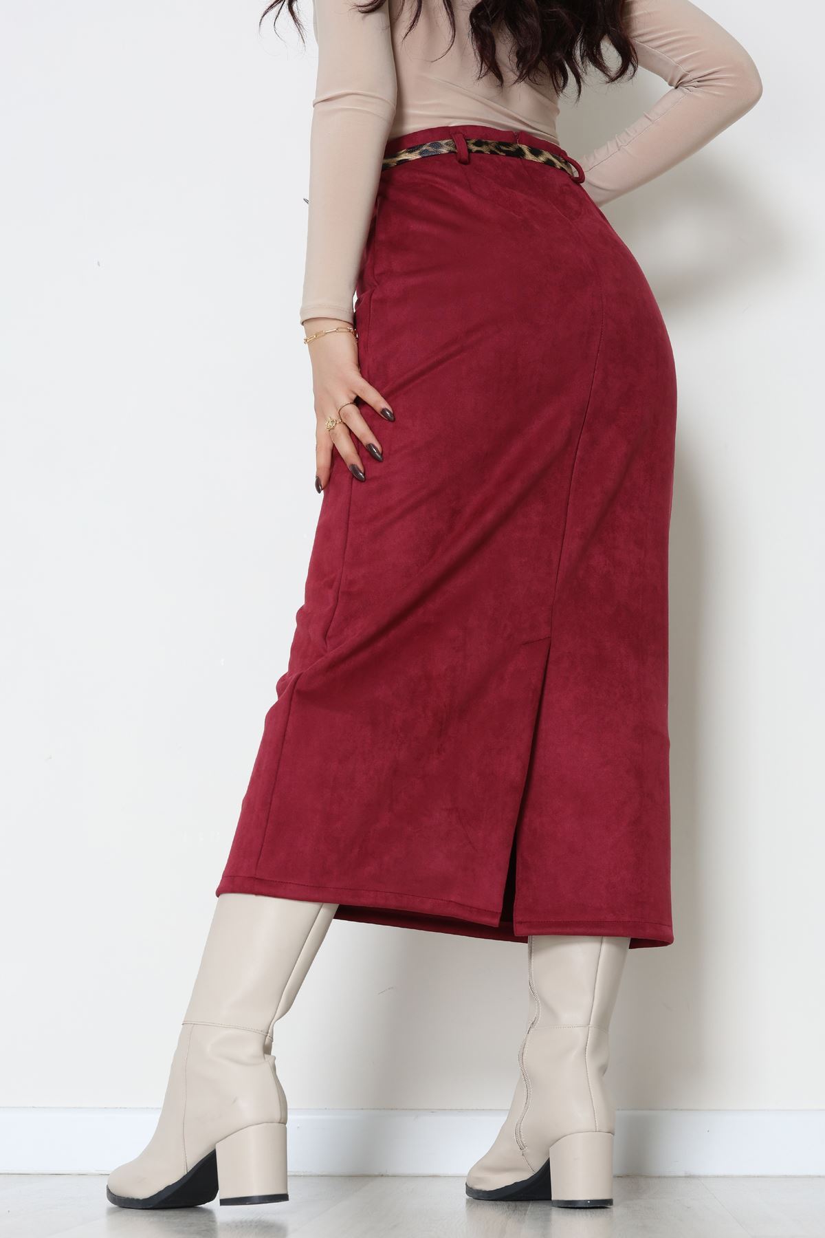 Kemerli Süet Etek Mürdüm - 60653.2126.