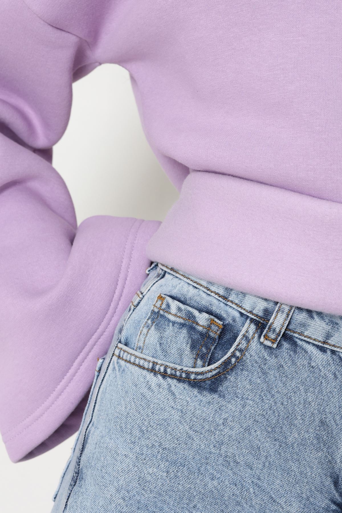 3 İplik Şardonlu İspanyol Kol Sweat Lila - 42606.1878.