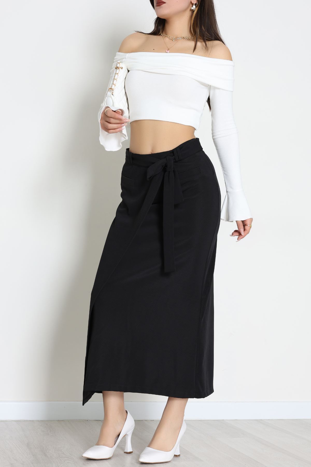 Ottoman Kuşaklı Etek Siyah - 60623.2126.