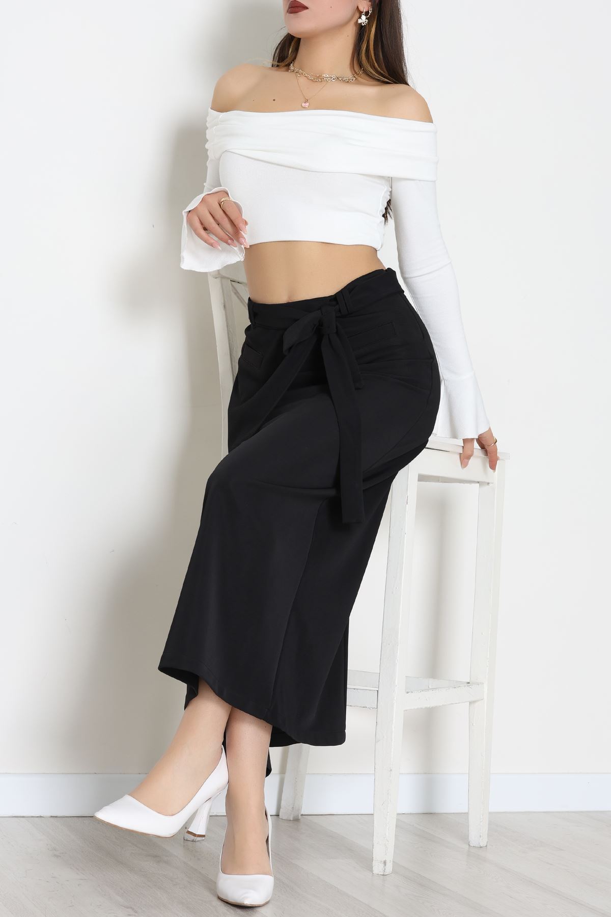 Ottoman Kuşaklı Etek Siyah - 60623.2126.