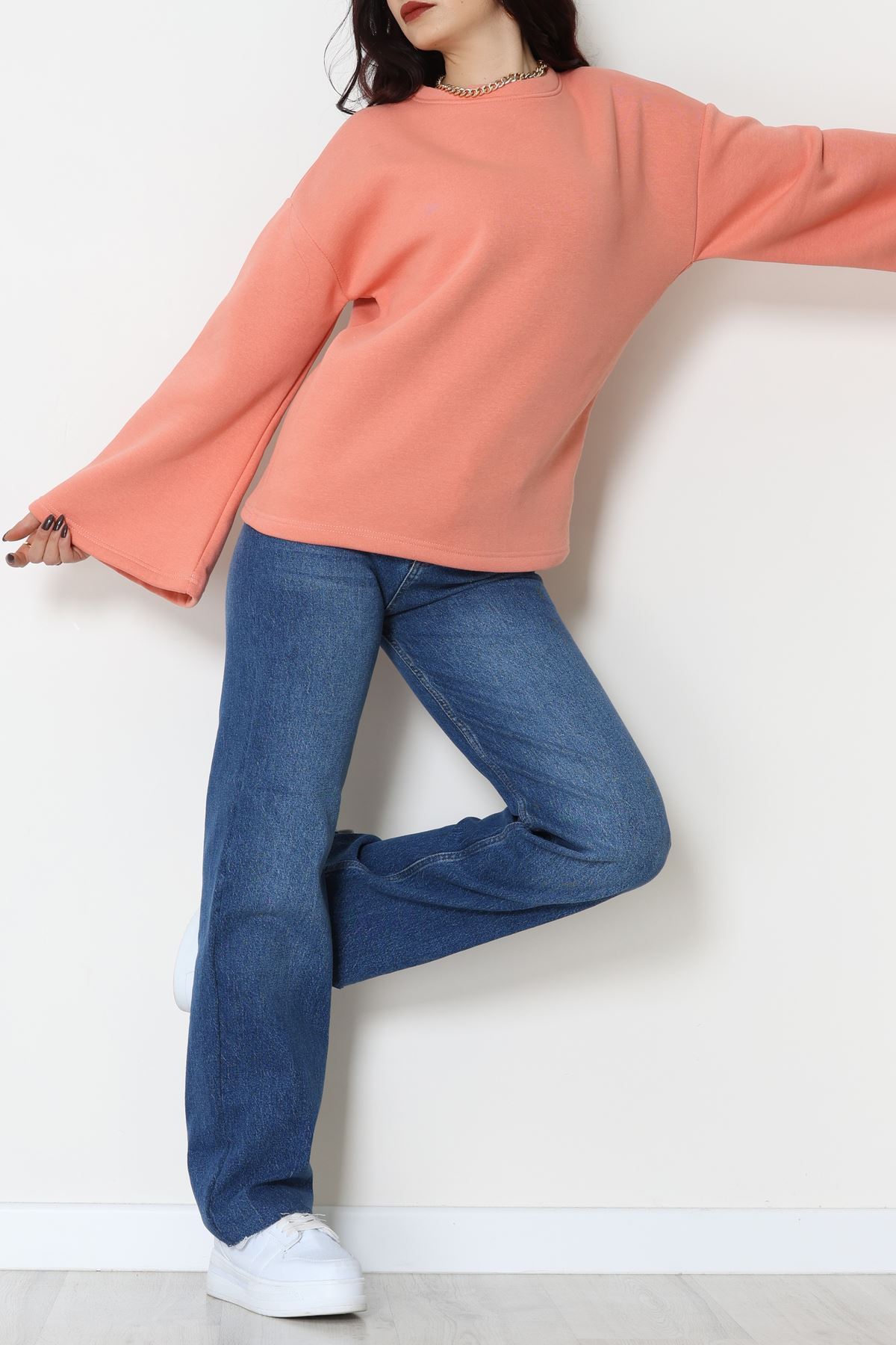 3 İplik Şardonlu İspanyol Kol Sweat Somon - 42606.1878.