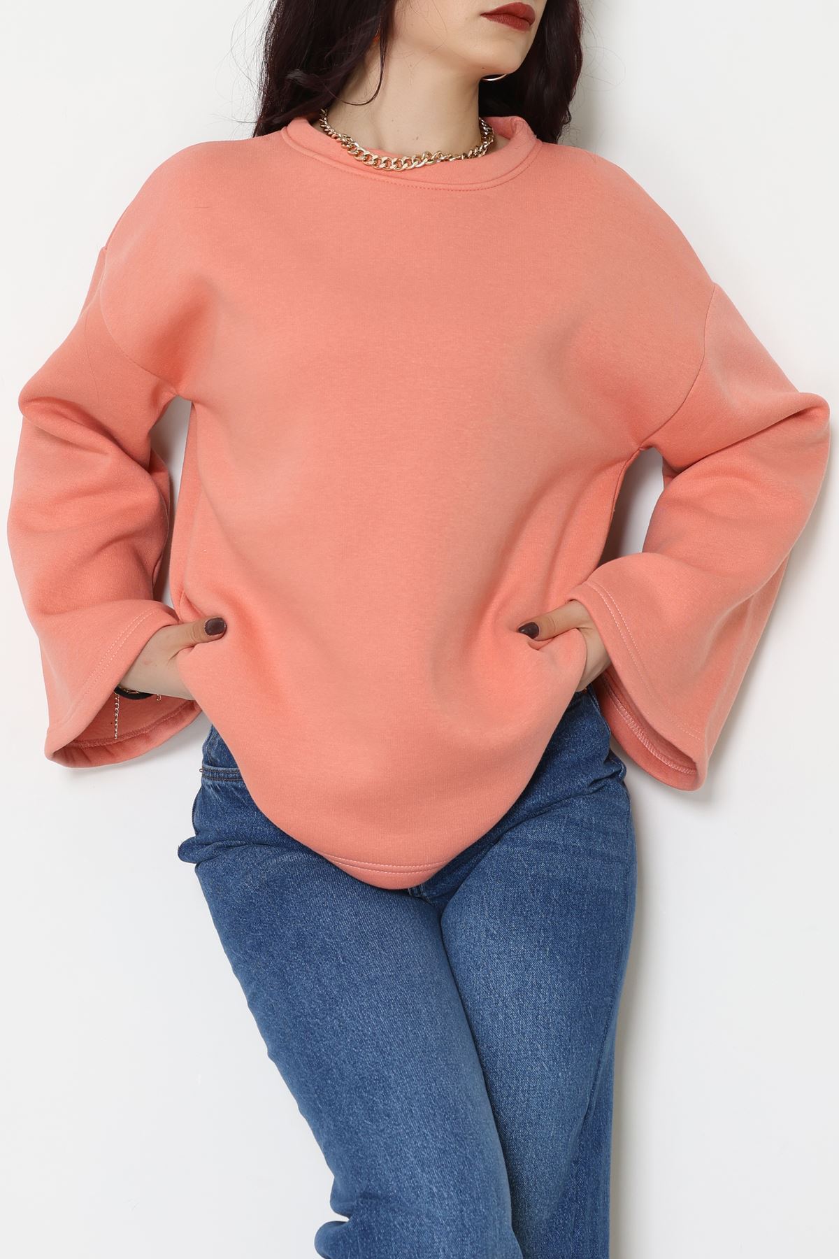 3 İplik Şardonlu İspanyol Kol Sweat Somon - 42606.1878.