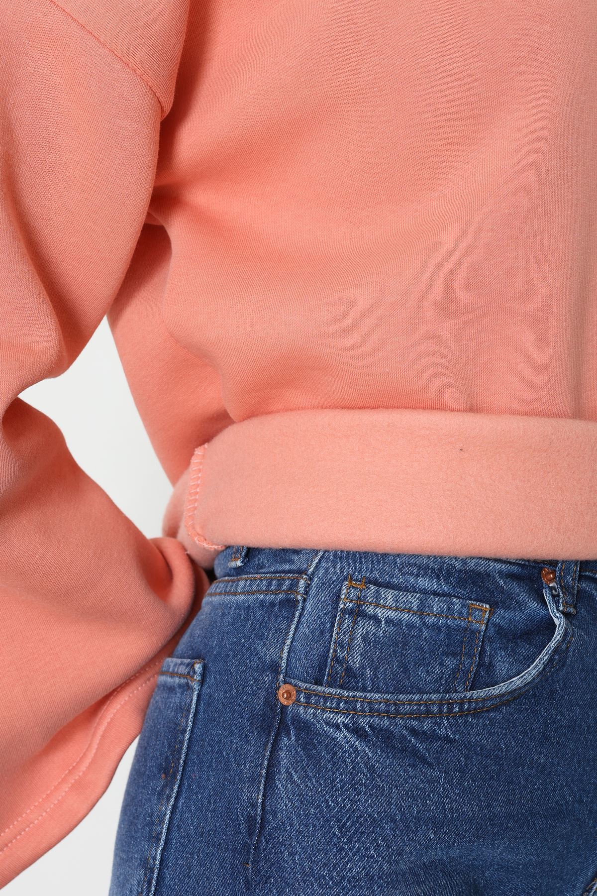 3 İplik Şardonlu İspanyol Kol Sweat Somon - 42606.1878.