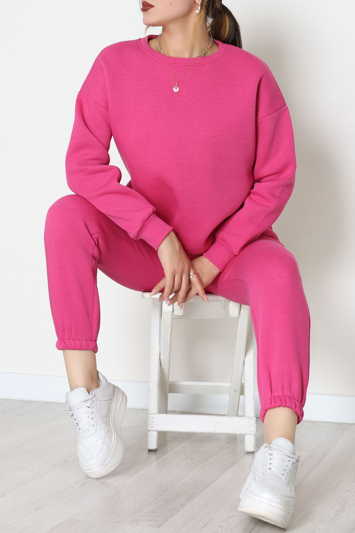 3 İplik Bisiklet Yaka Eşofman Takımı Fuşya - 20779.1878.