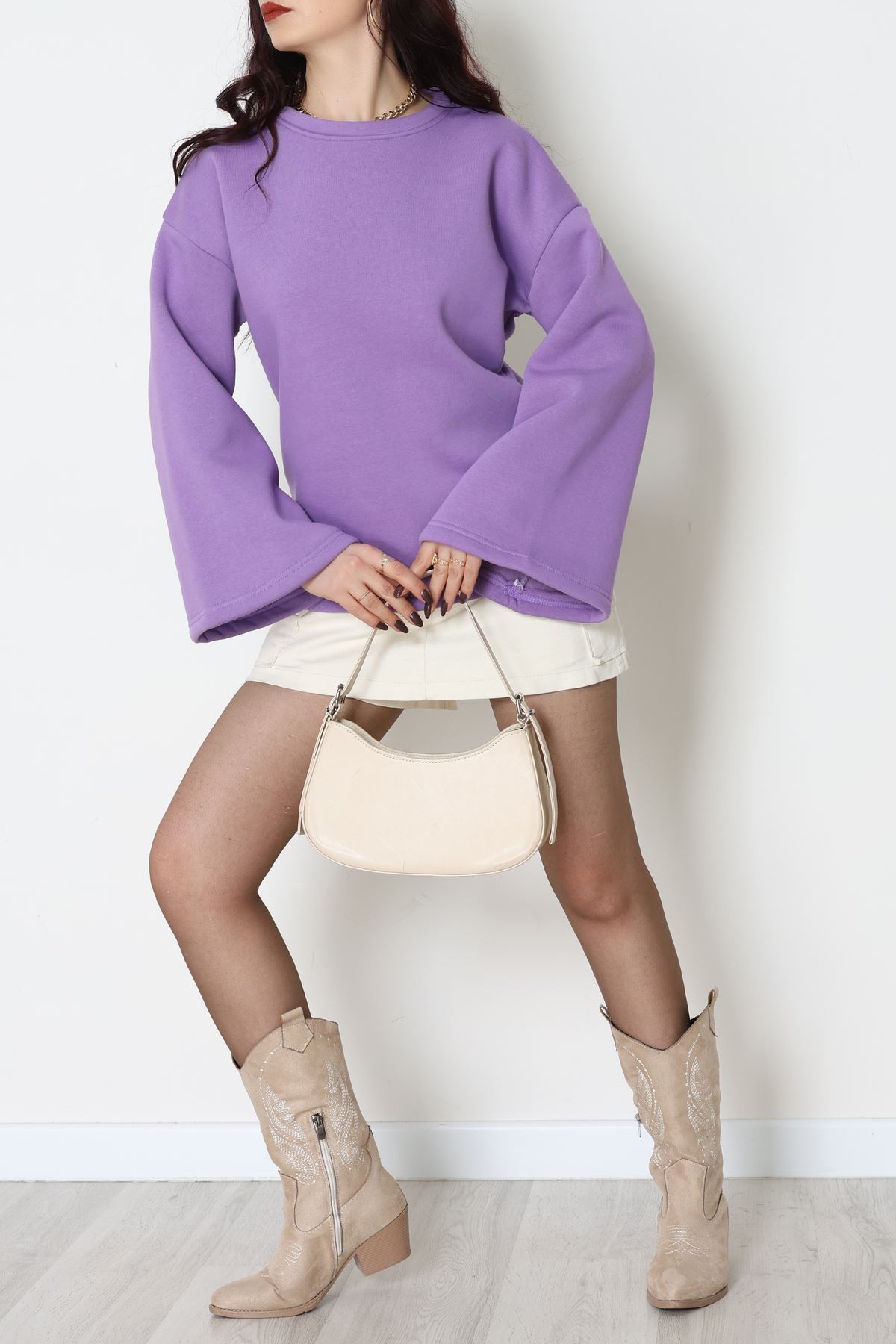 3 İplik Şardonlu İspanyol Kol Sweat Koyulila - 42606.1878.