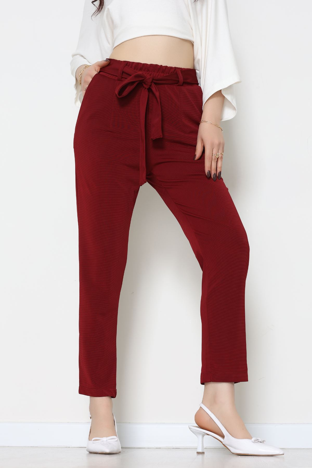 Ottoman Kuşaklı Pantolon Bordo - 1824.2126.