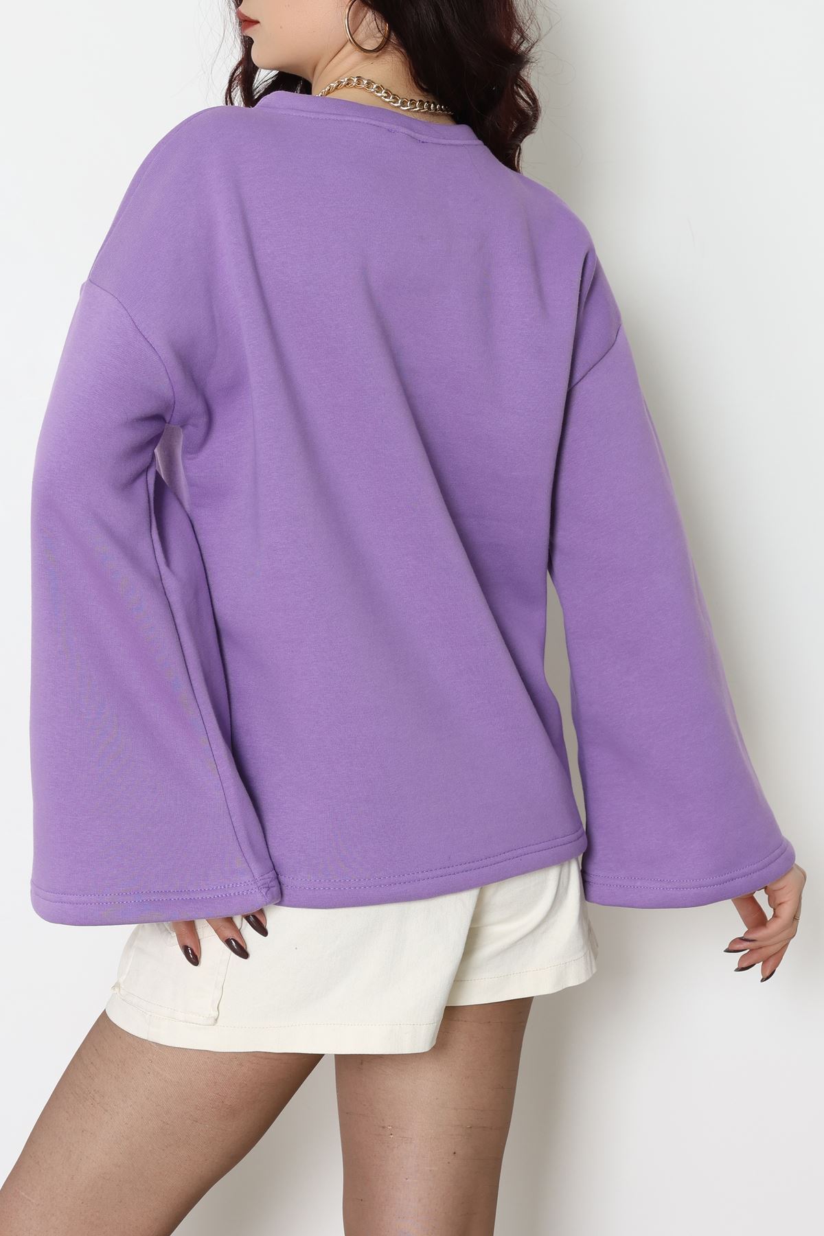 3 İplik Şardonlu İspanyol Kol Sweat Koyulila - 42606.1878.