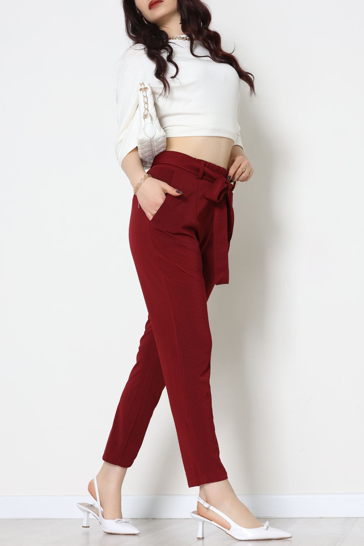 Ottoman Kuşaklı Pantolon Bordo - 1824.2126.
