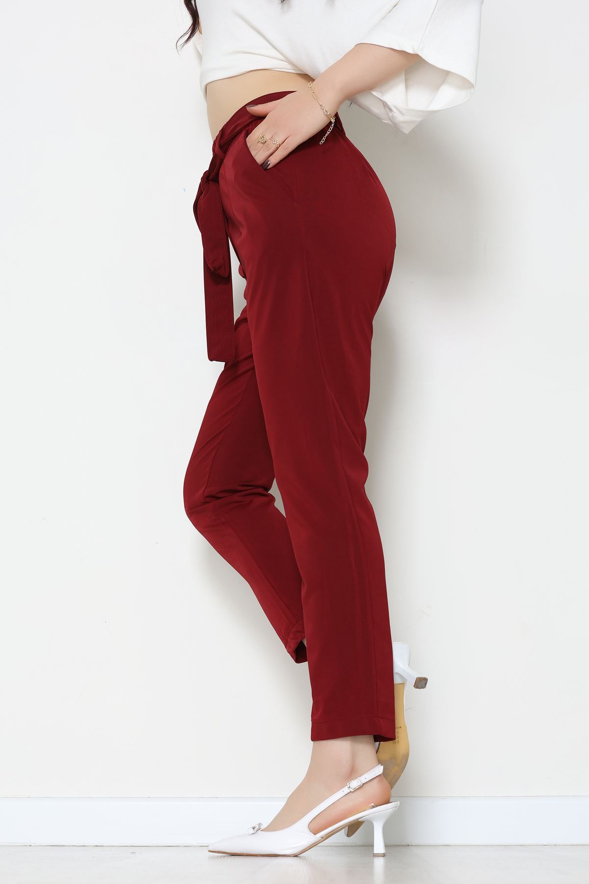 Ottoman Kuşaklı Pantolon Bordo - 1824.2126.