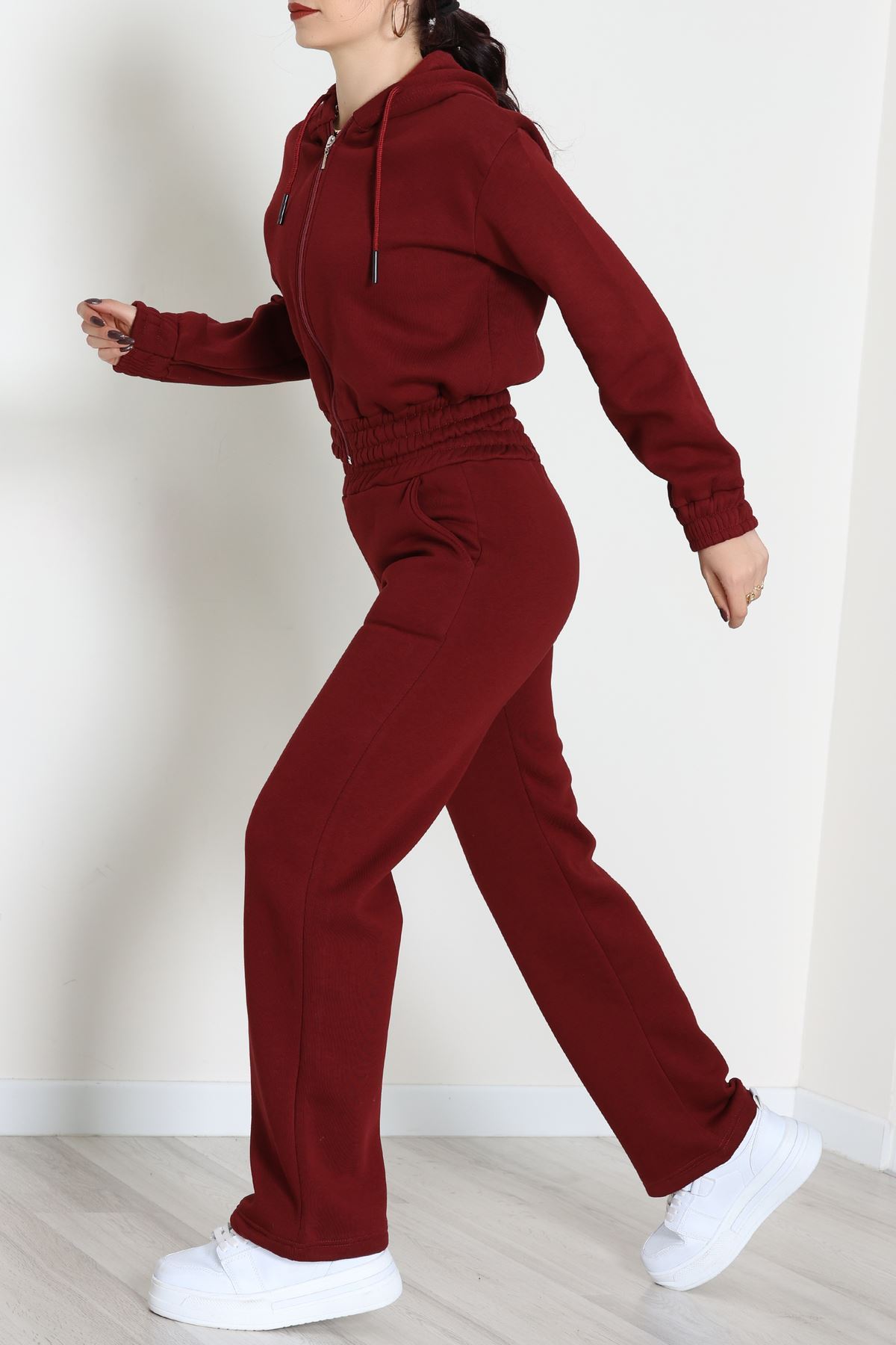 3 İplik Crop Palazzo Eşofman Takımı Bordo - 50914.1878.