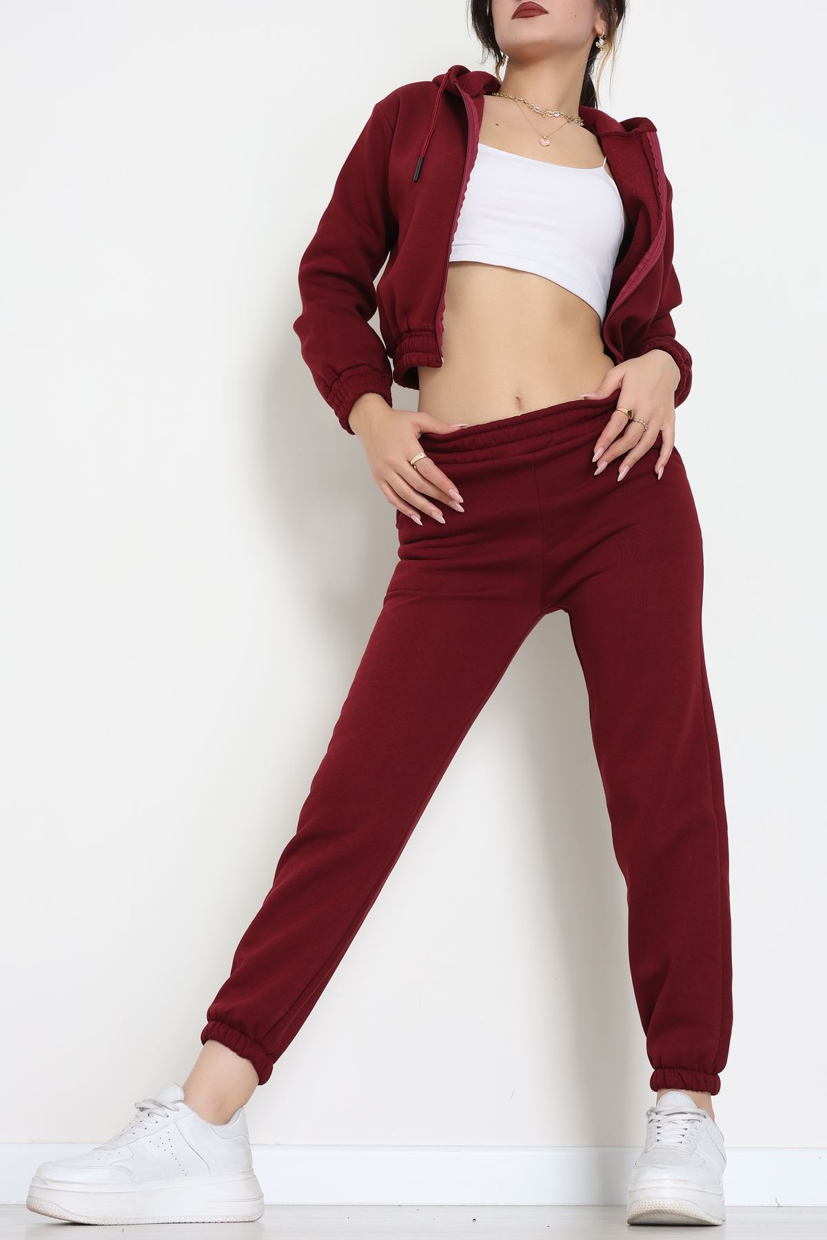 3 İplik Crop Eşofman Takımı Bordo - 50913.1878.