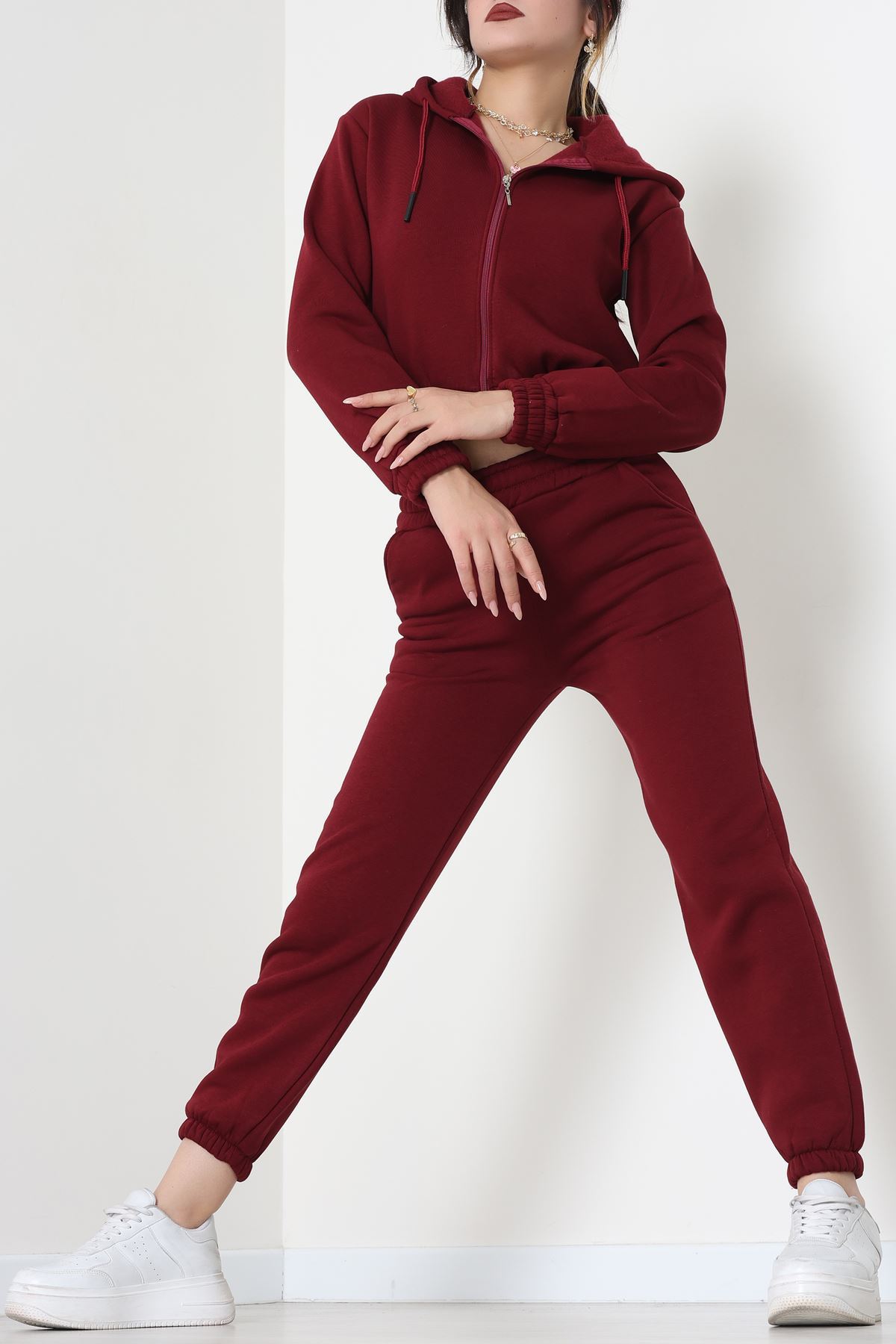 3 İplik Crop Eşofman Takımı Bordo - 50913.1878.