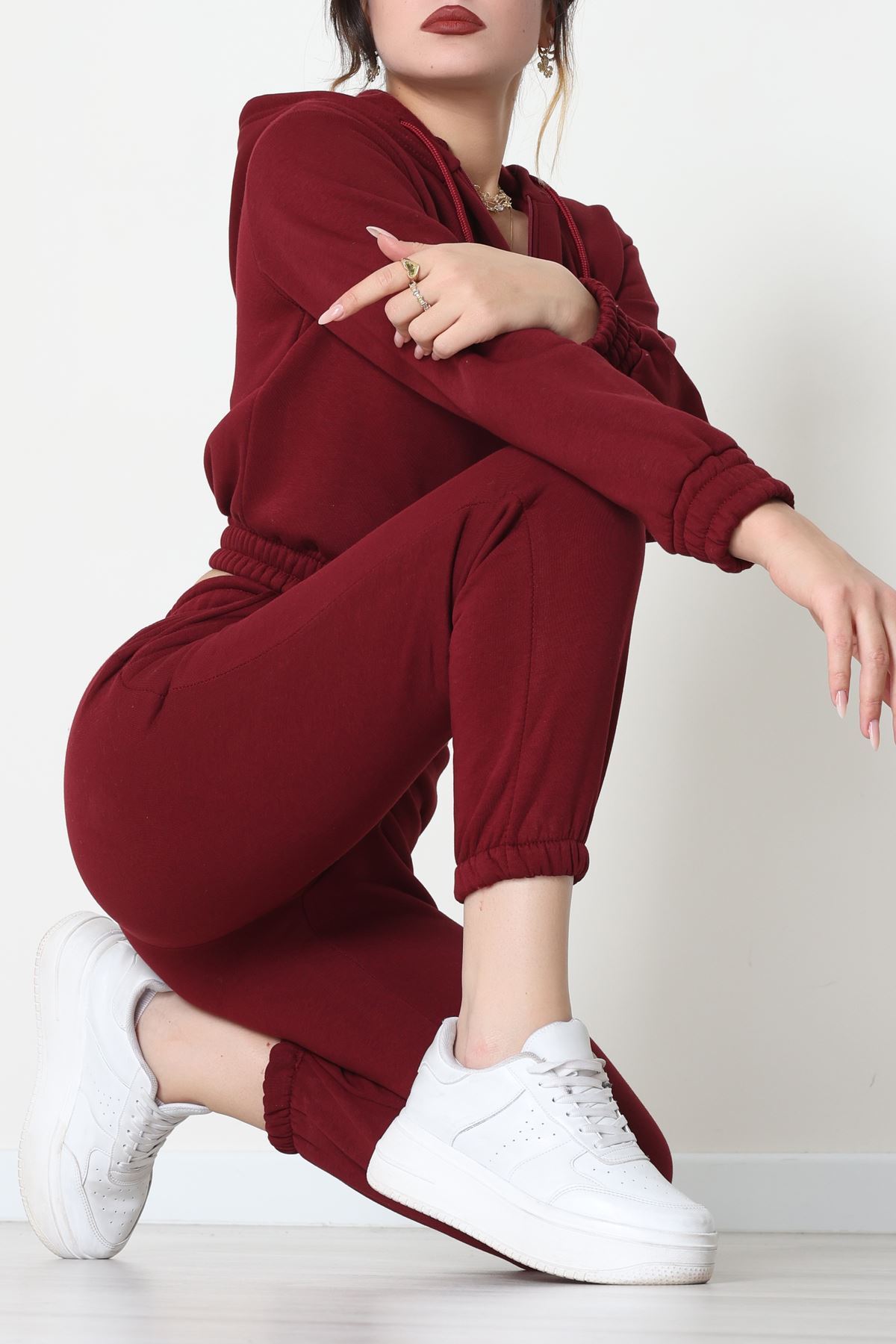 3 İplik Crop Eşofman Takımı Bordo - 50913.1878.