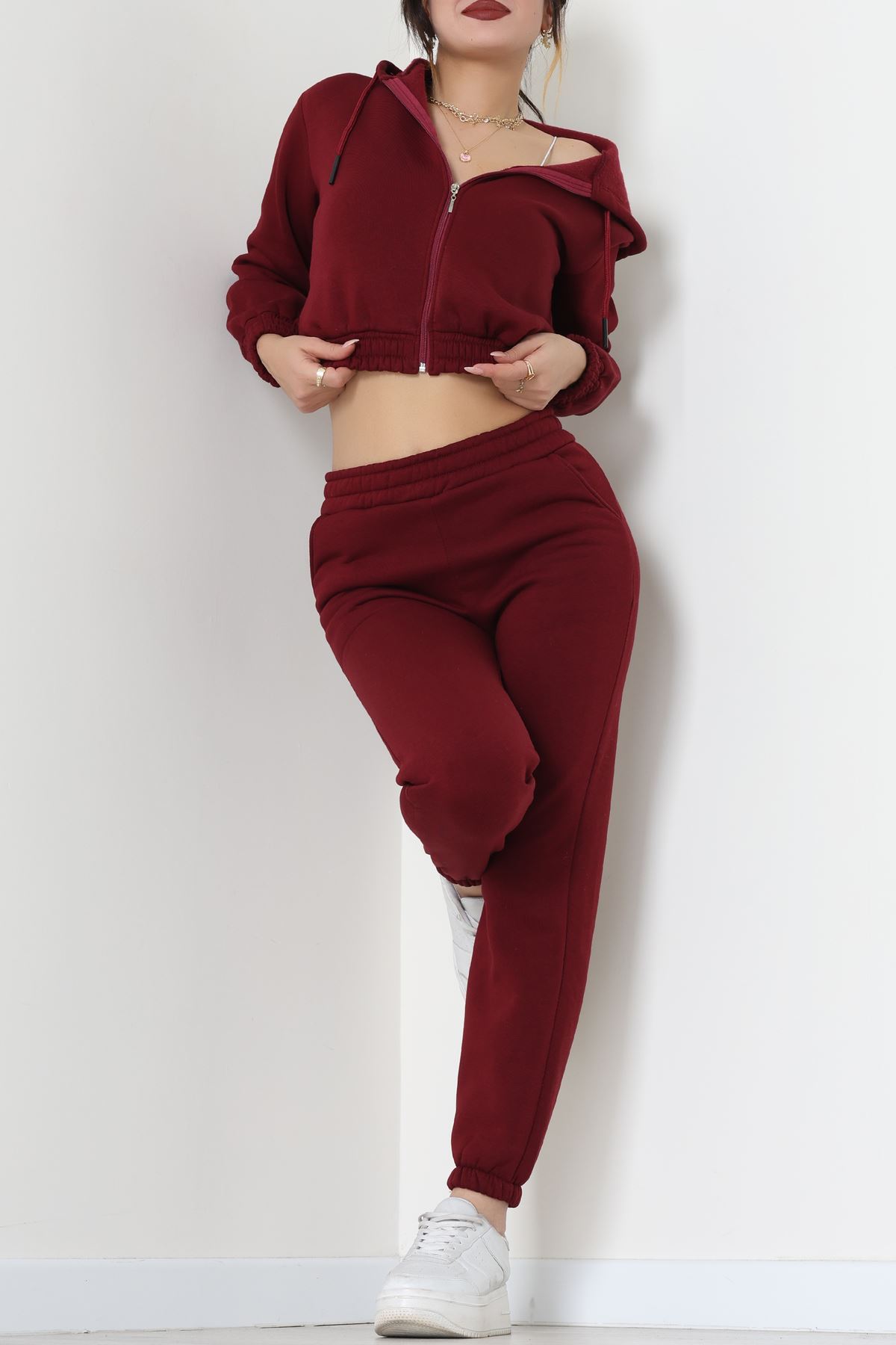 3 İplik Crop Eşofman Takımı Bordo - 50913.1878.