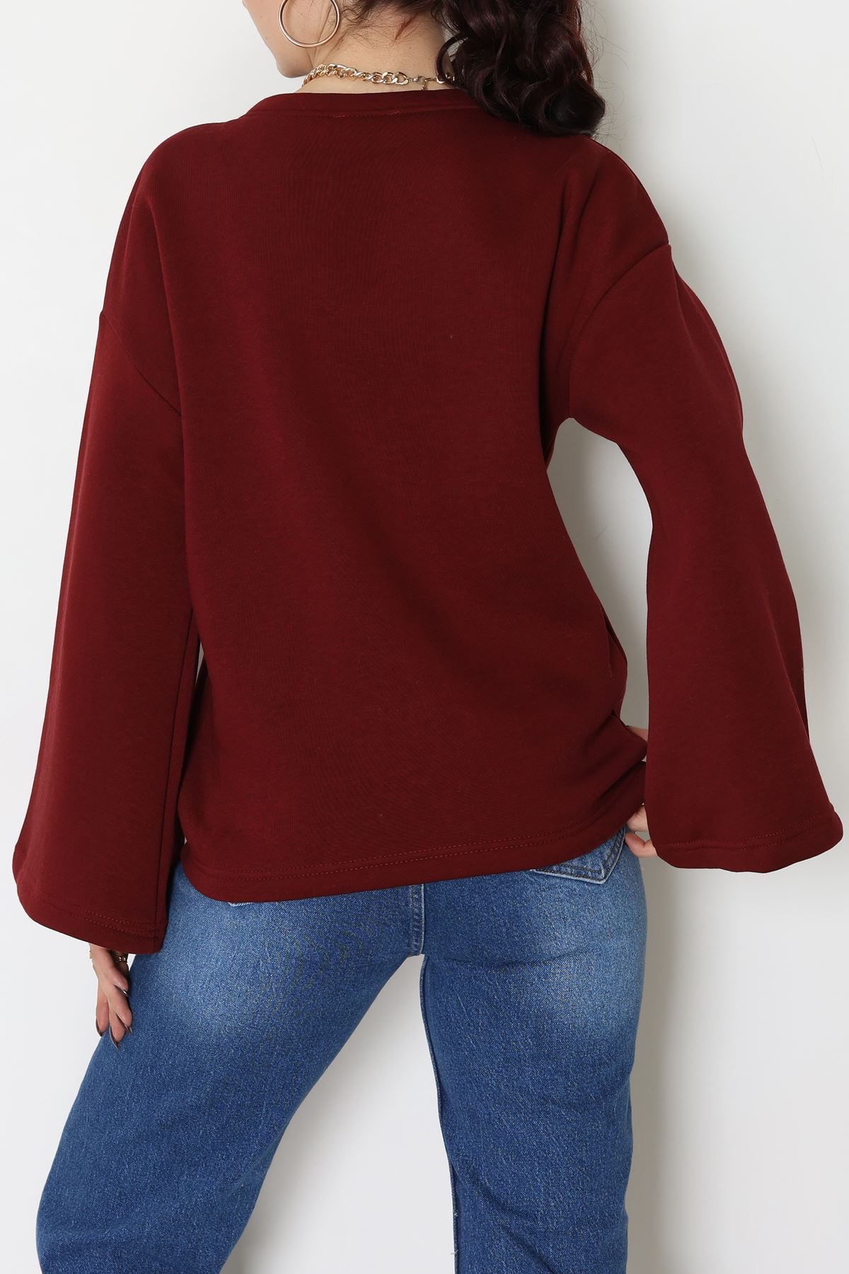 3 İplik Şardonlu İspanyol Kol Sweat Bordo - 42606.1878.